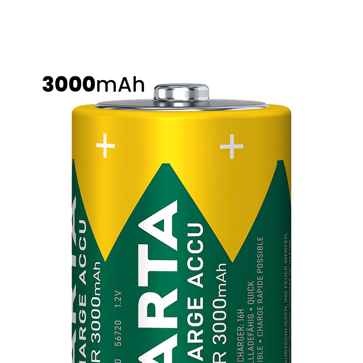 Gele batterij met groene punt, 3000mAh, merk Arta.