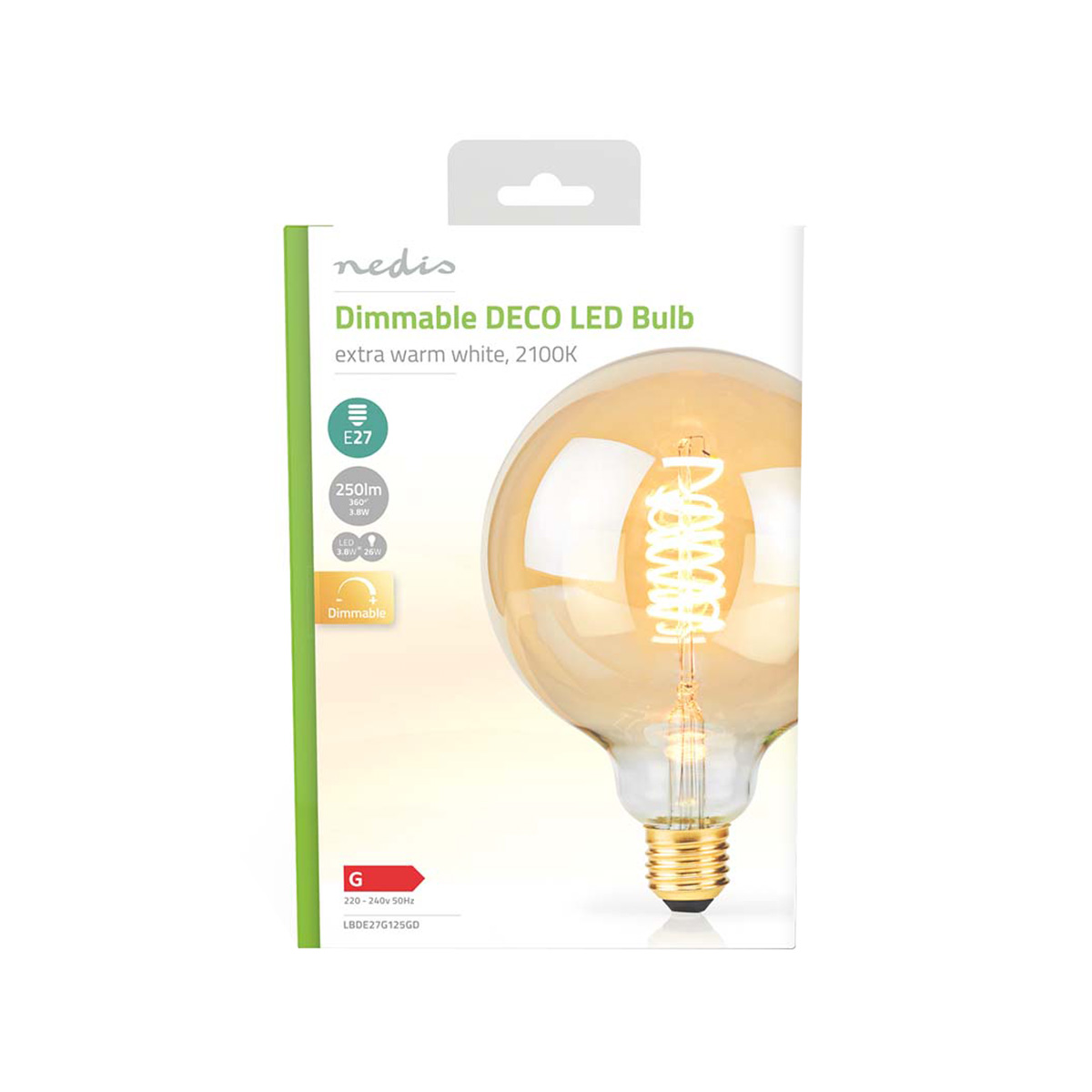 D dimmable LED DECO Nedis, extra ciepła biel, 2100K, gwint E27.