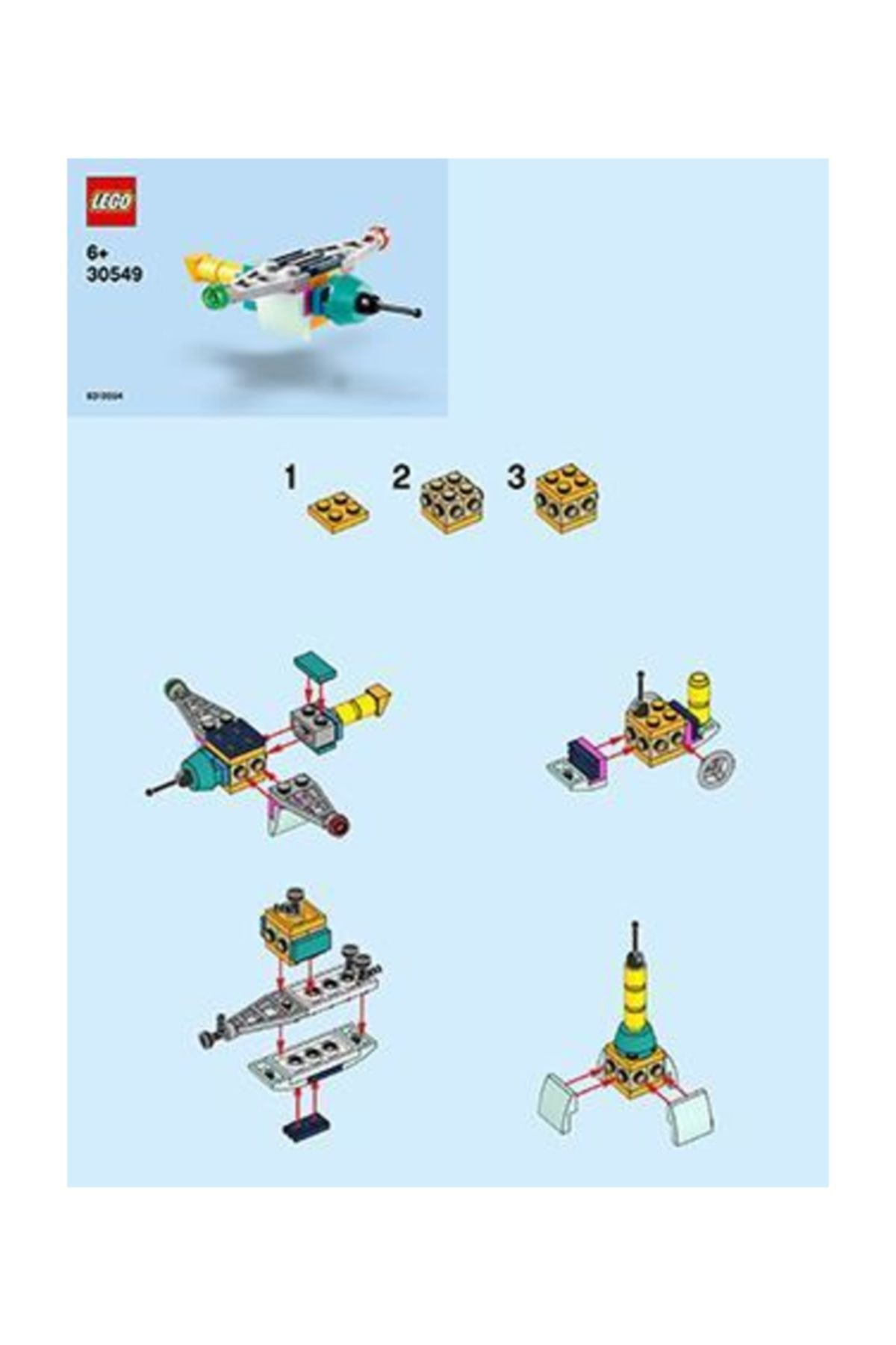 Istruzioni per la costruzione di un'astronave Lego con passaggi e parti numerati.