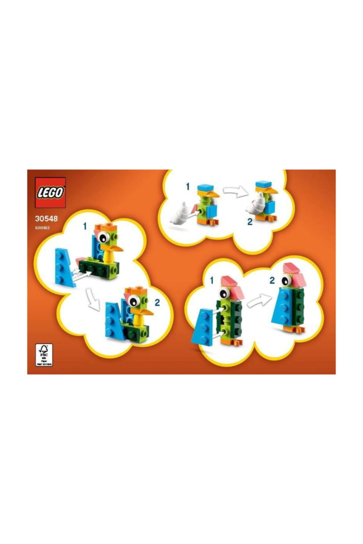 Lego yapım talimatları: Renkli tuğla yapımı kuşlar.