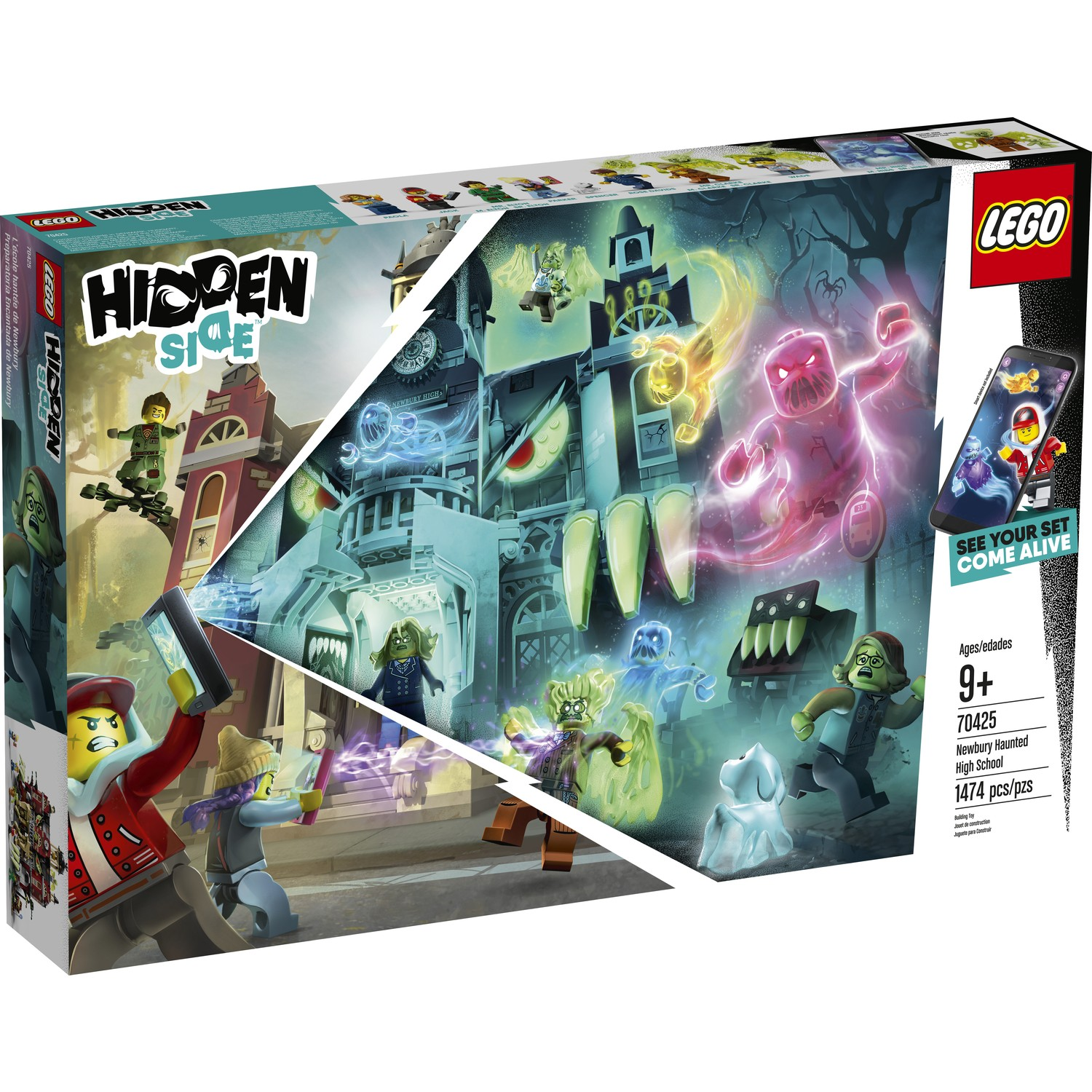 Zestaw LEGO Hidden Side Nawiedzona szkoła w Newbury z figurkami i duchami.