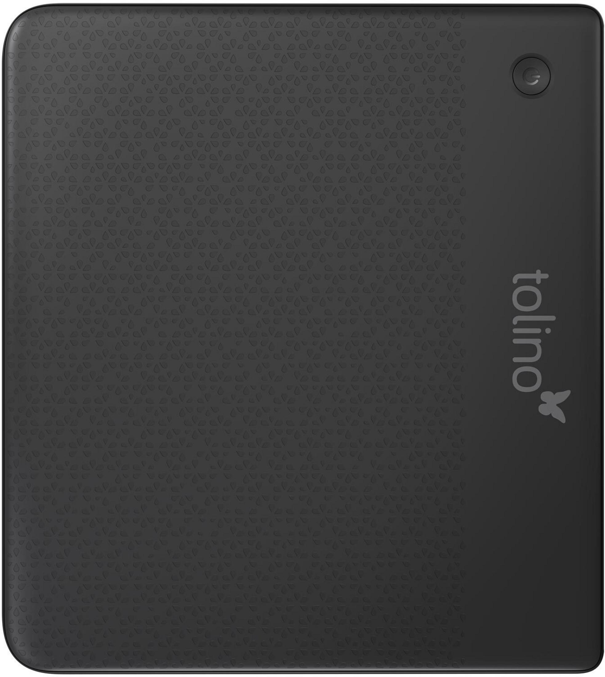 Tył czarnego czytnika e-booków ze wzorem i przyciskiem zasilania.