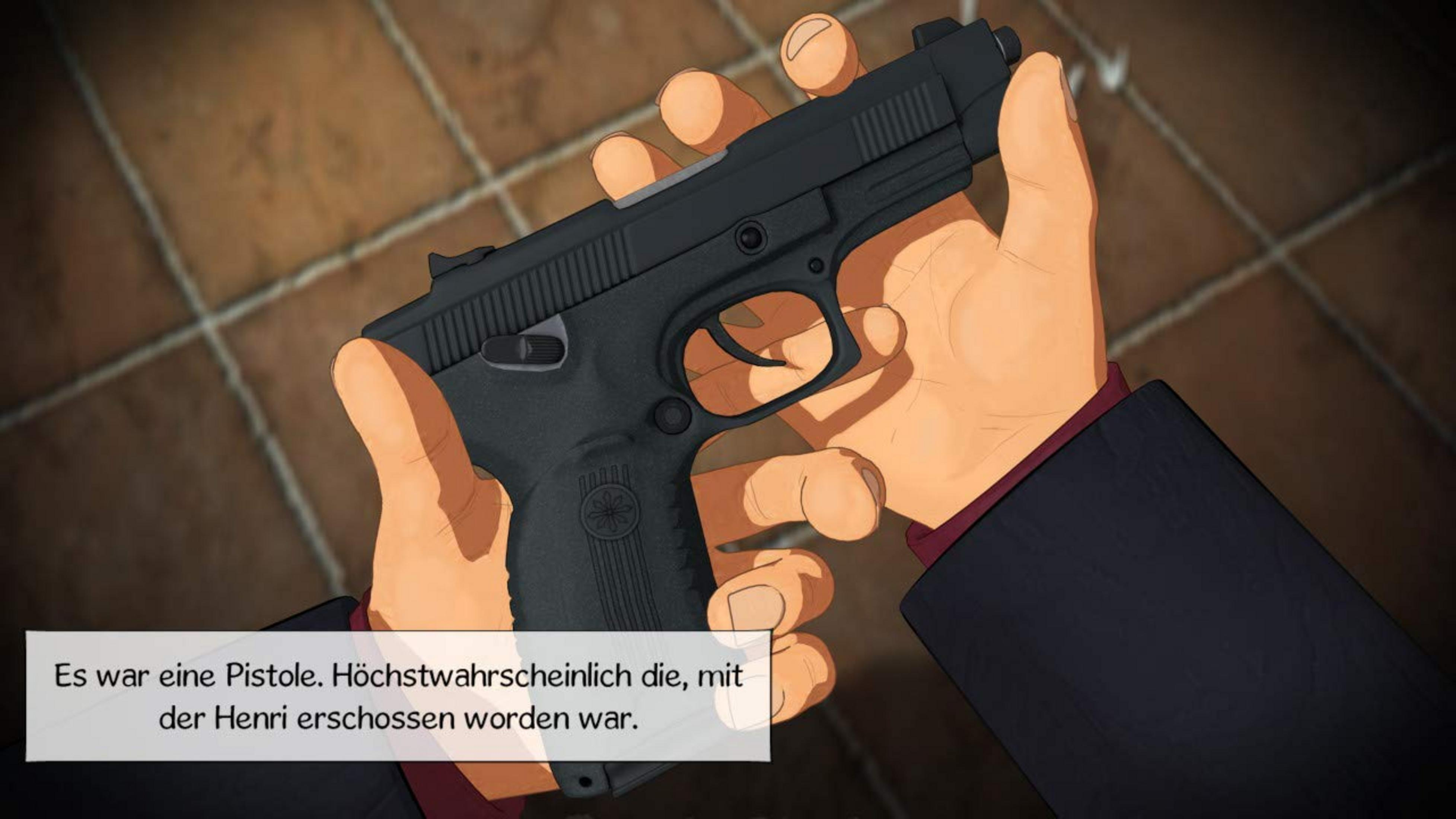 Eine schwarze Pistole wird von Händen gehalten. Der Hintergrund ist unscharf.