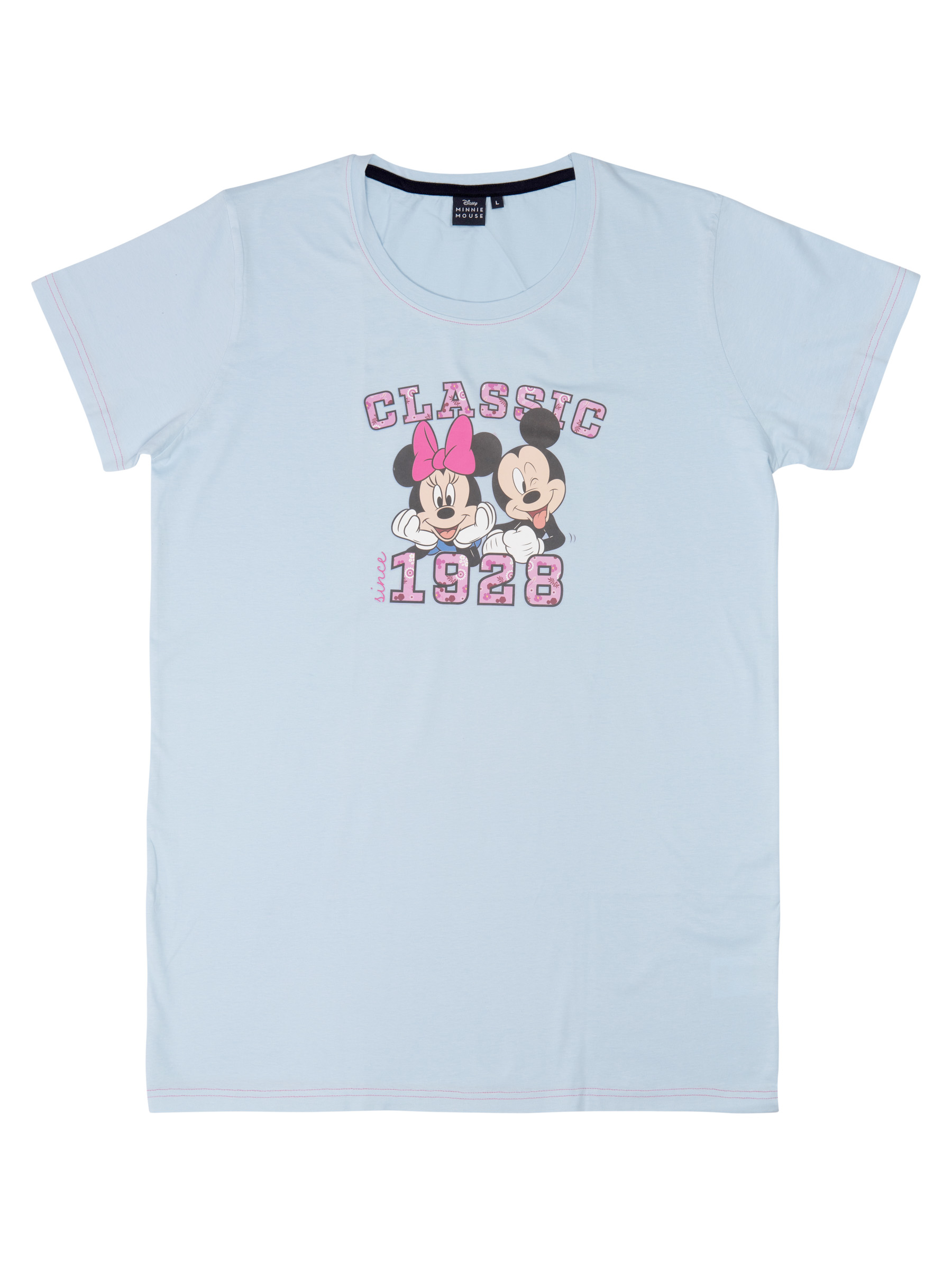 Hellblaues T-Shirt mit Mickey und Minnie Mouse, Aufdruck Classic 1928