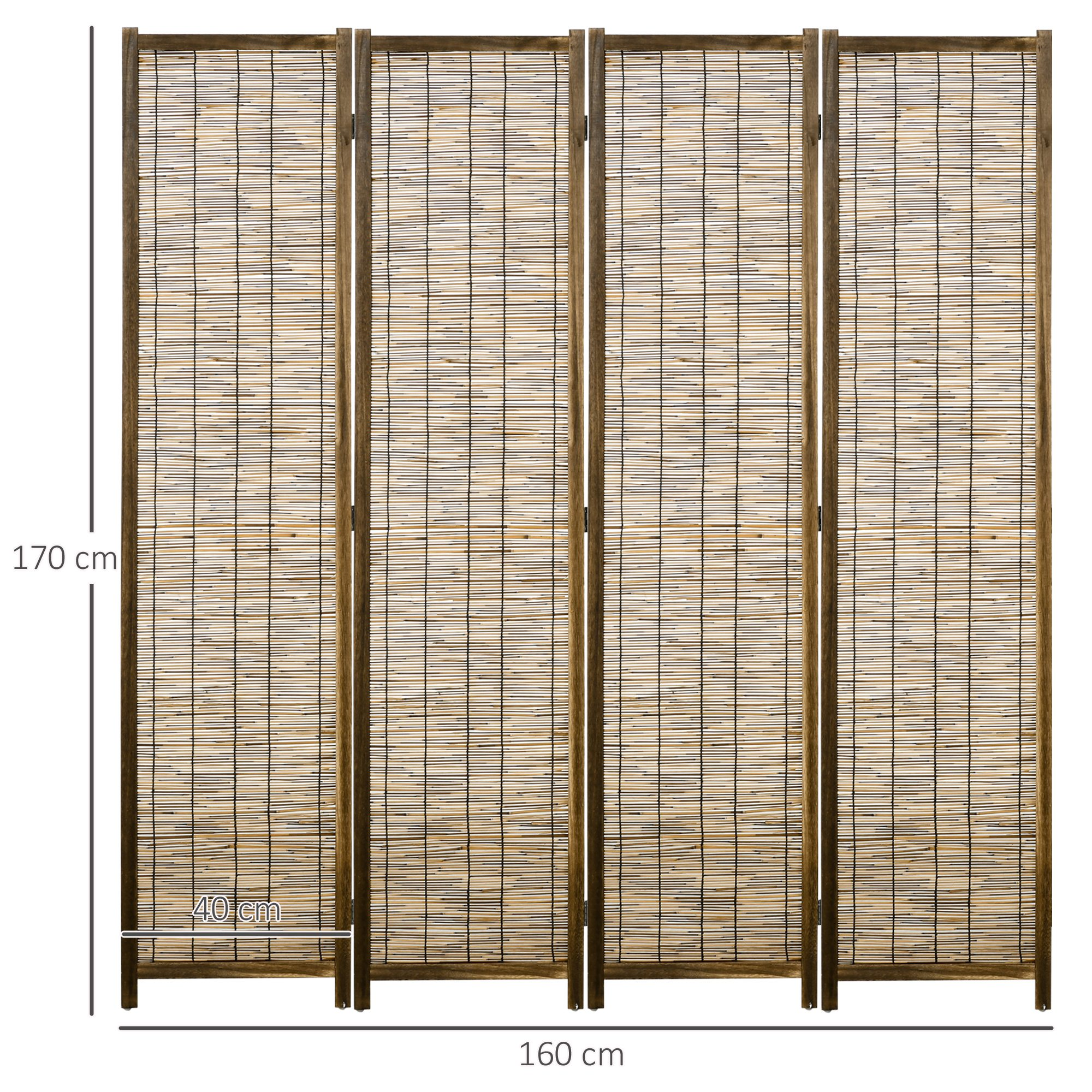 Un separador de ambientes de 4 paneles de madera y bambú, 170 cm de alto.