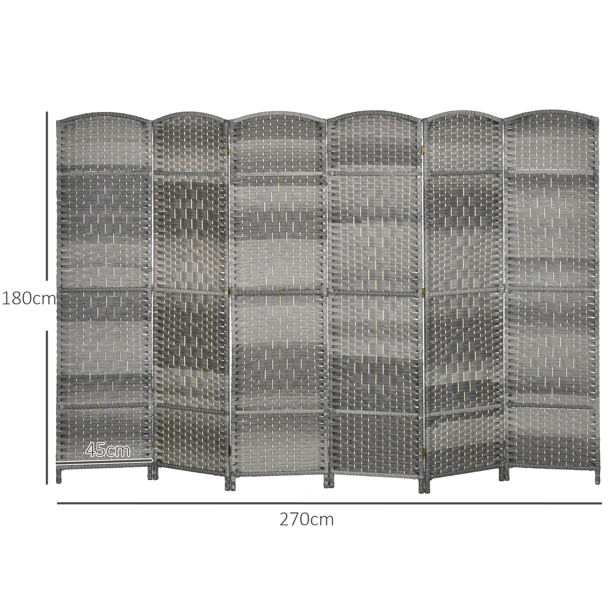 Biombo de mimbre gris, 180cm de alto, 270cm de ancho.