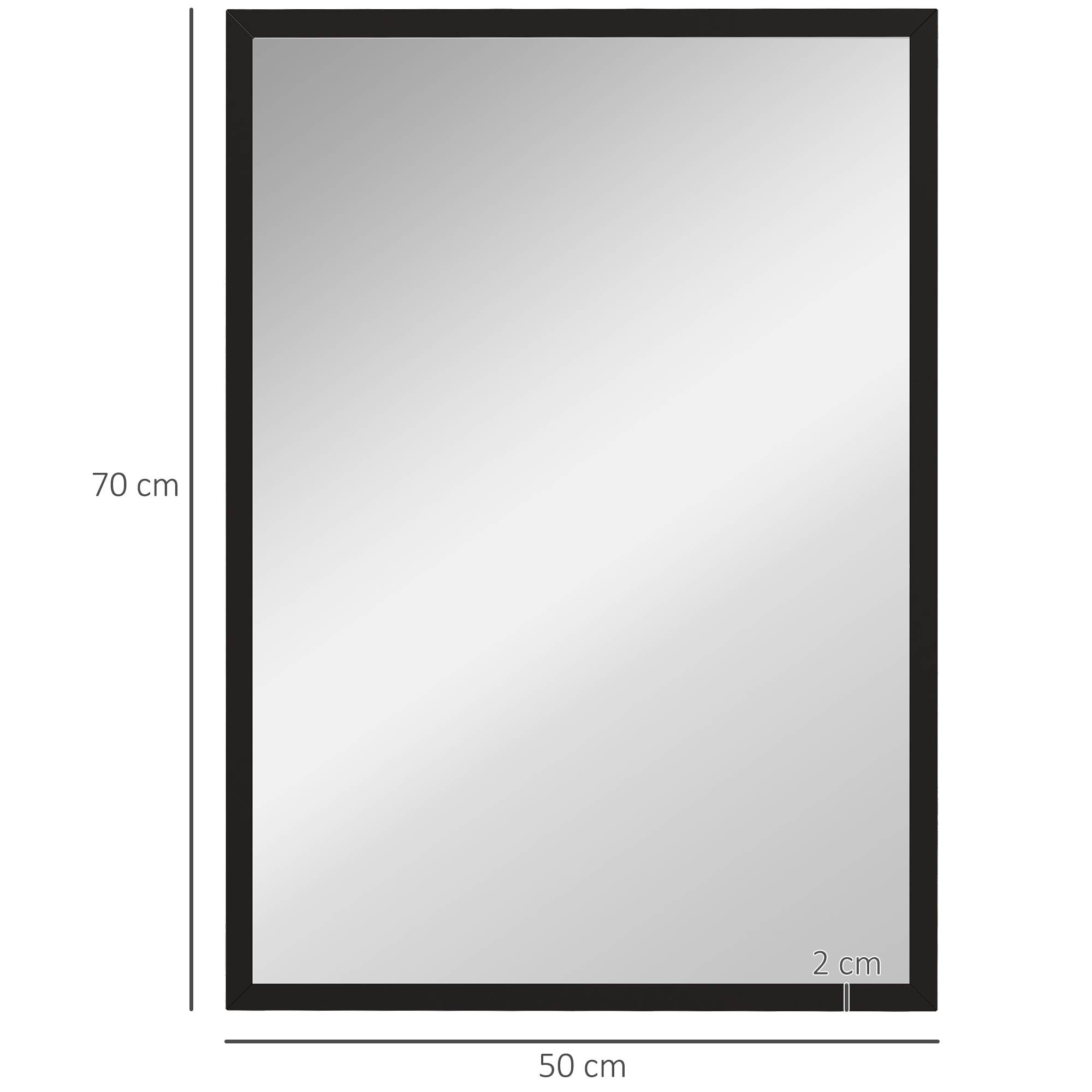 Un espejo rectangular con marco negro, de 70x50 cm.