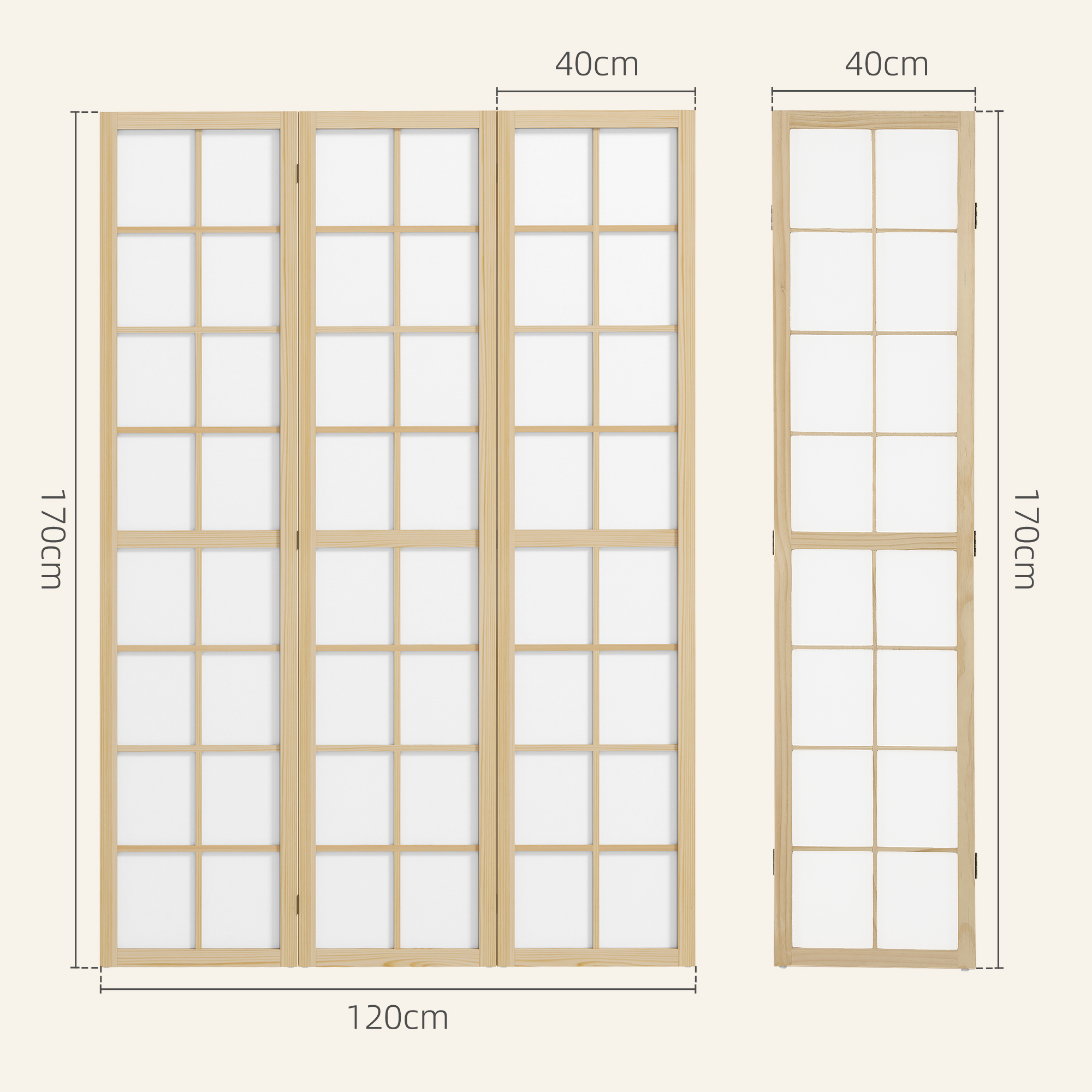 Dos separadores de ambientes de madera con 12 paneles cada uno, miden 170x120cm y 170x40cm.