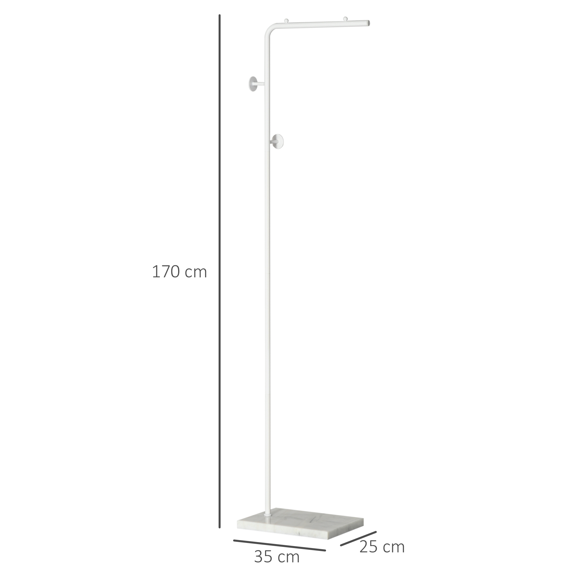 Una percha blanca con base de mármol, de 170 cm.