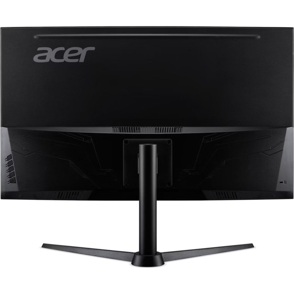 Tył czarnego monitora Acer na stojaku.