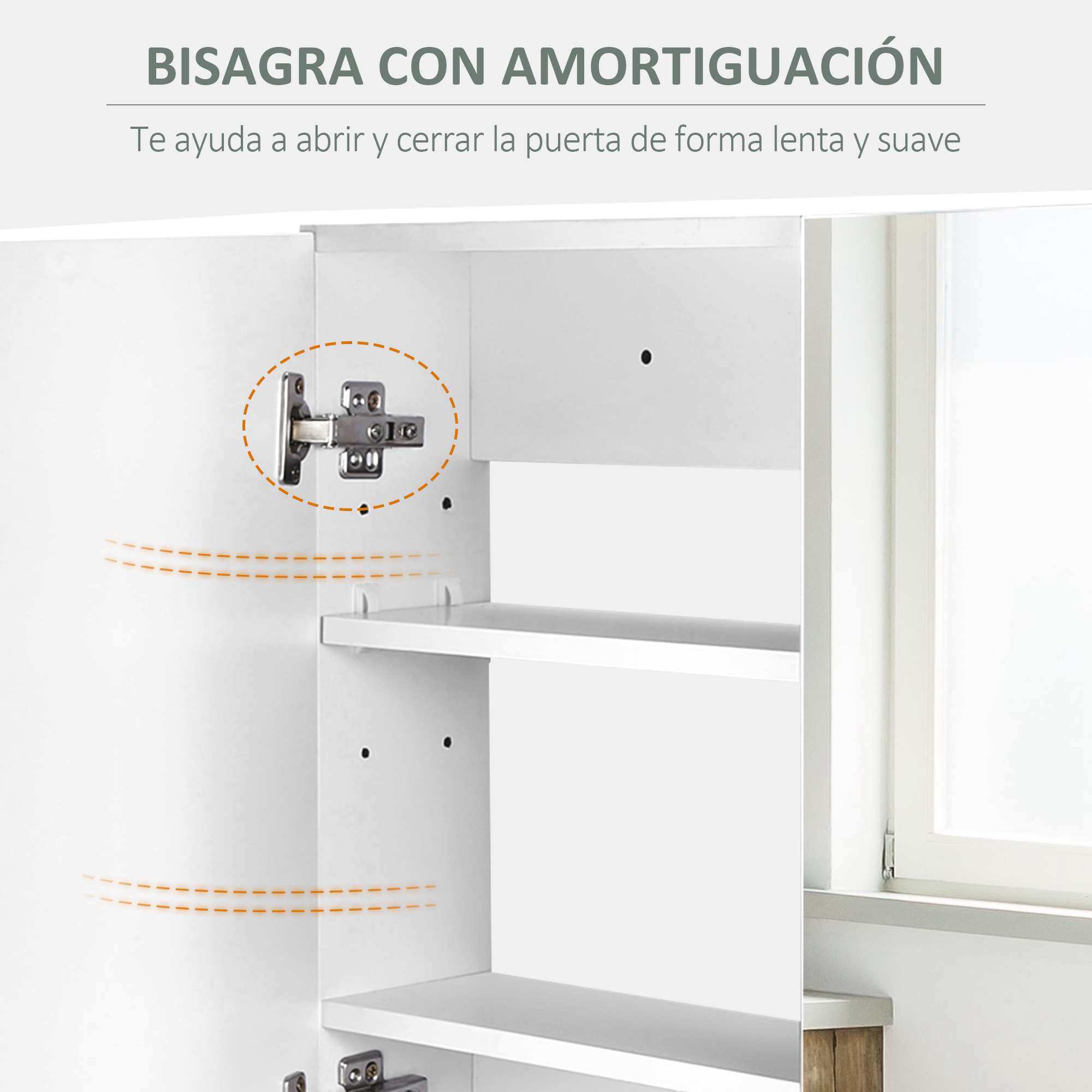 Una bisagra de amortiguación en un armario blanco. Vista cercana.