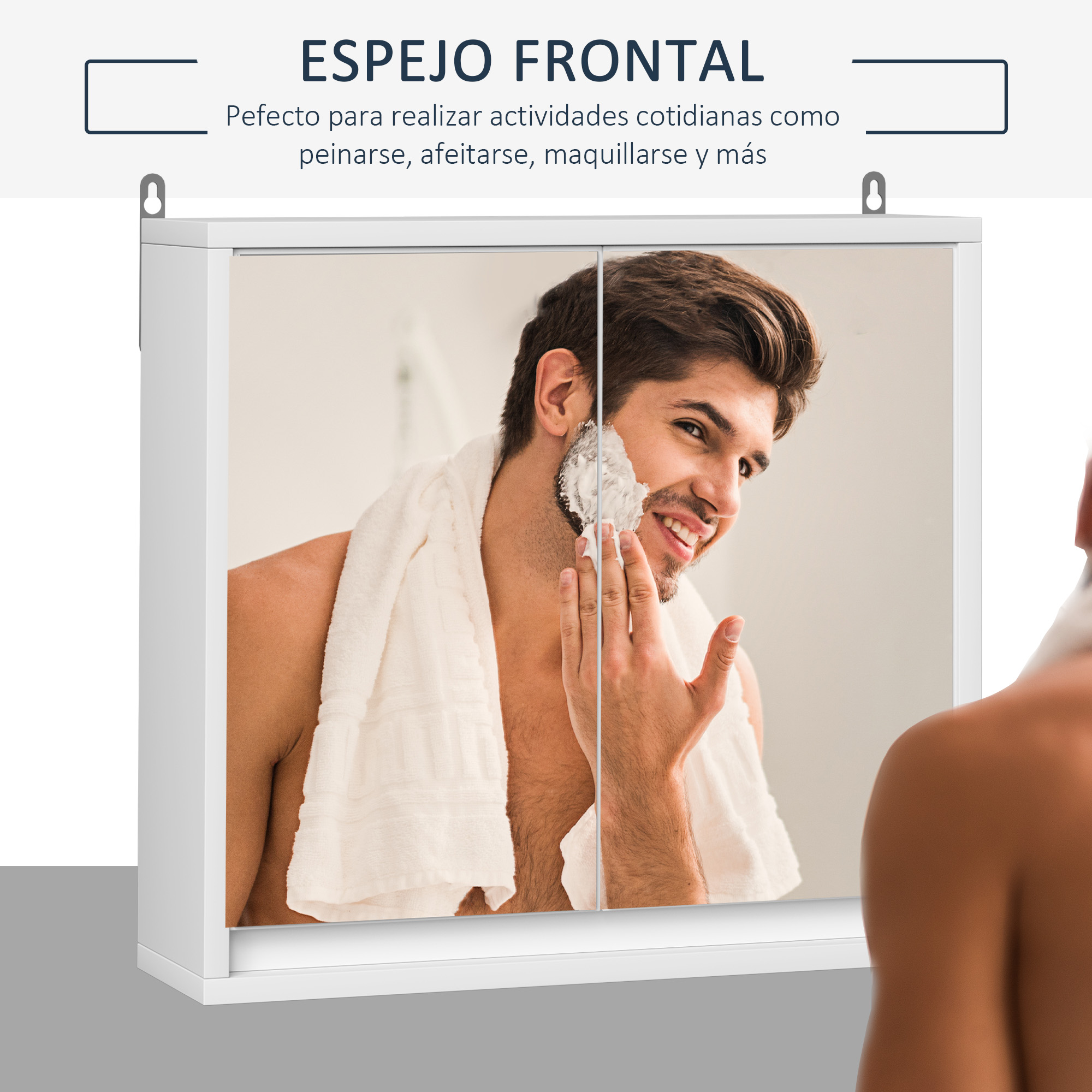 Hombre afeitándose frente a un espejo, con toalla blanca.
