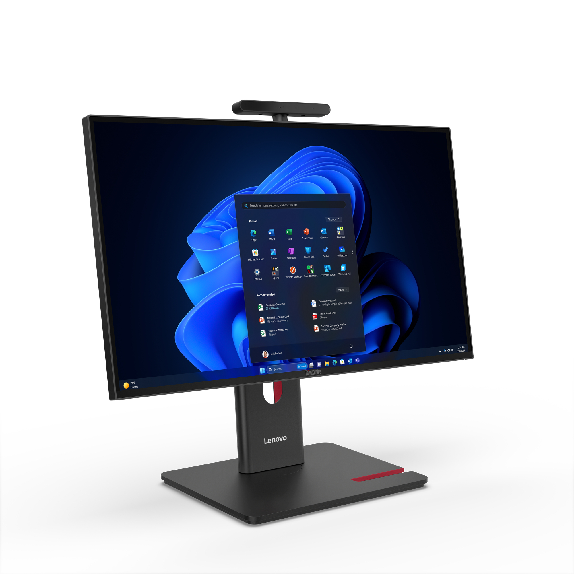 Ein Lenovo All-in-One-Computer mit Windows 11 und einer angebrachten Kamera.