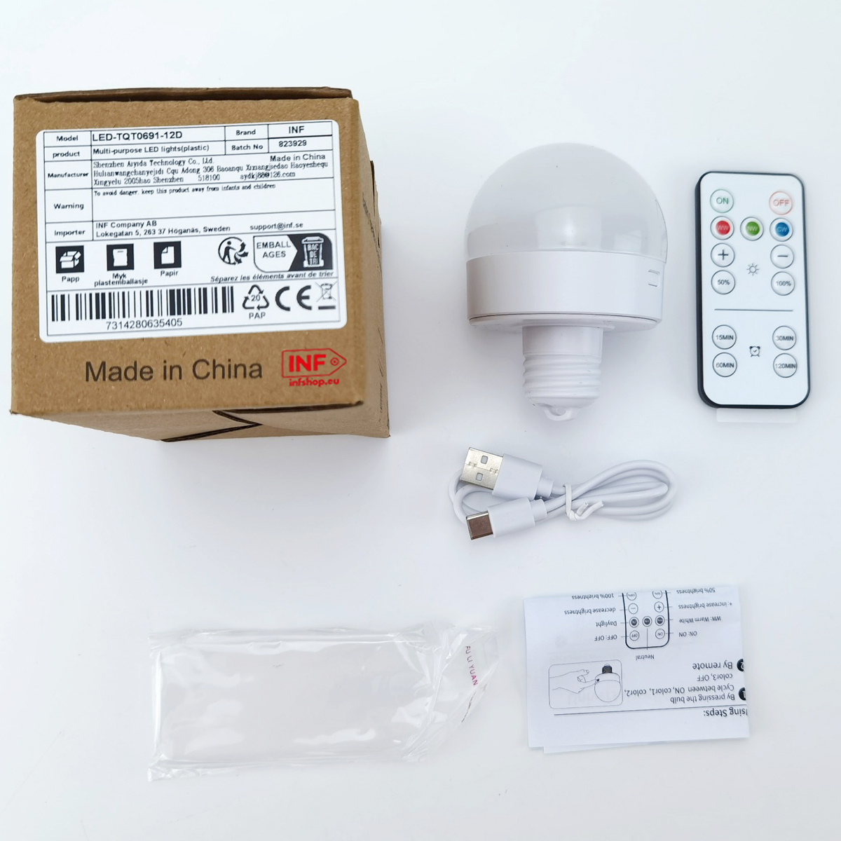 Lampa LED, pilot, kabel USB i opakowanie