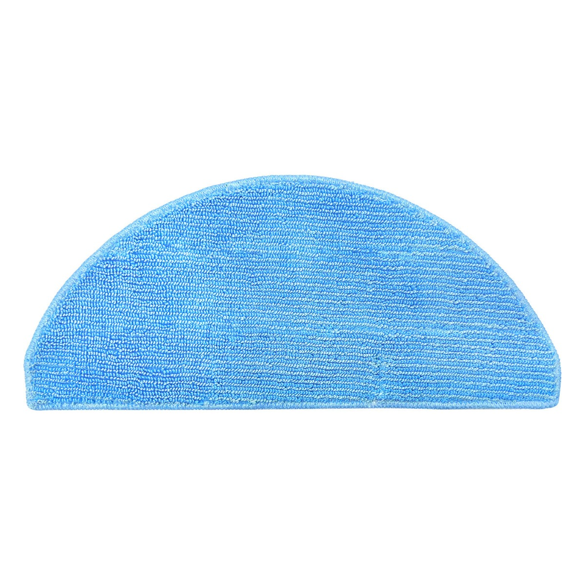 Une lingette de serpillière semi-circulaire en microfibre bleue sur fond blanc.