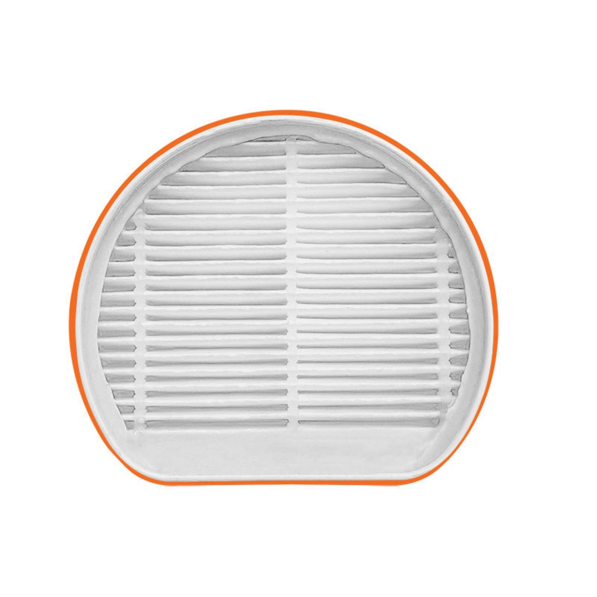 Filtre blanc avec bordure orange et lamelles horizontales.