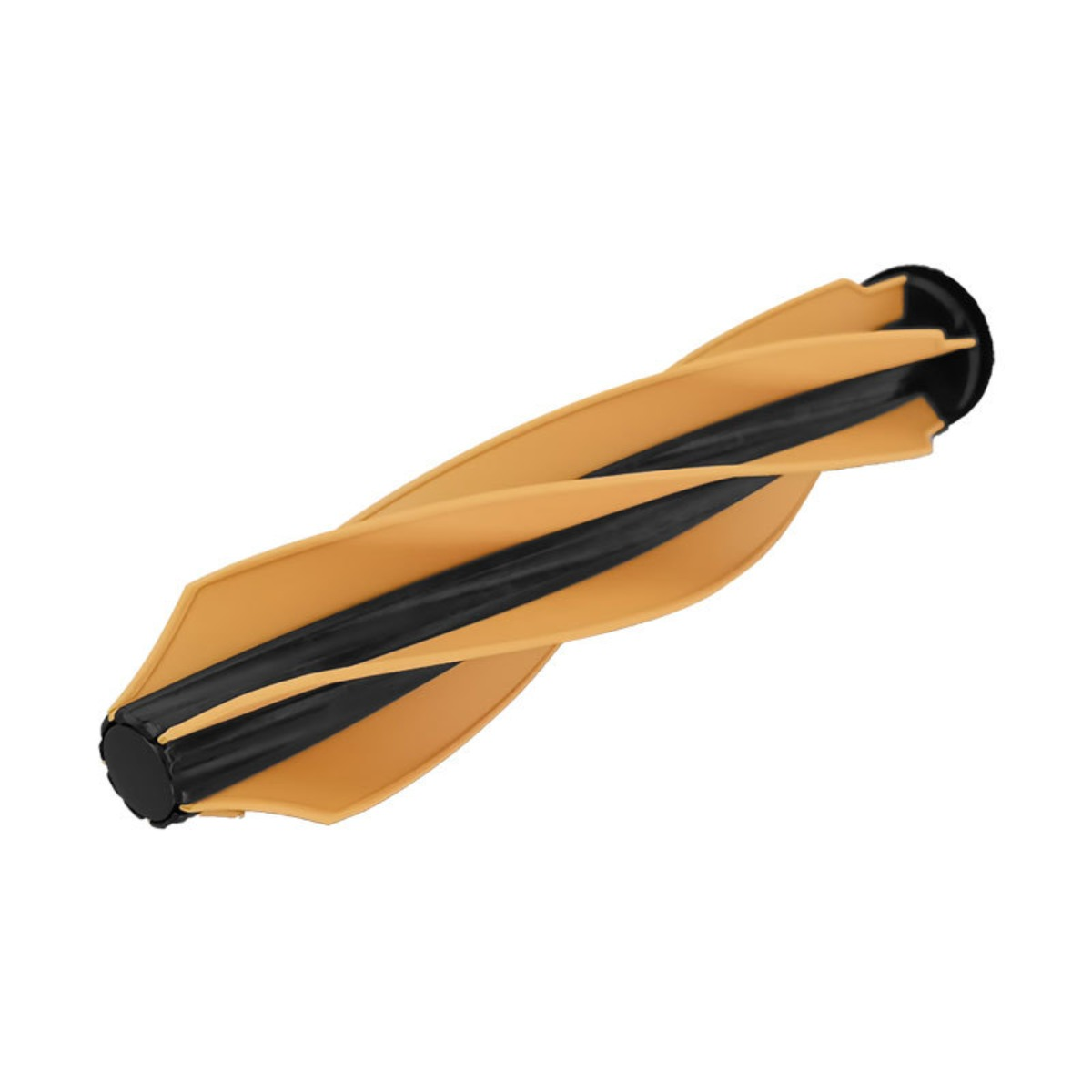 Un rouleau de brosse jaune à rayures noires sur fond blanc.