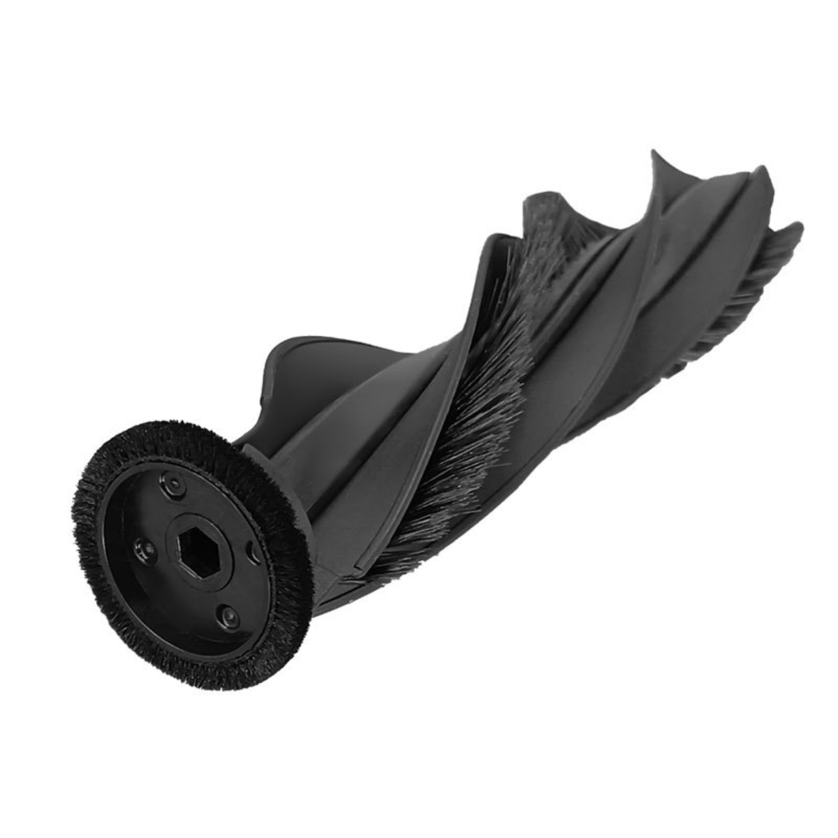 Brosse rouleau noire pour aspirateur avec design en spirale.