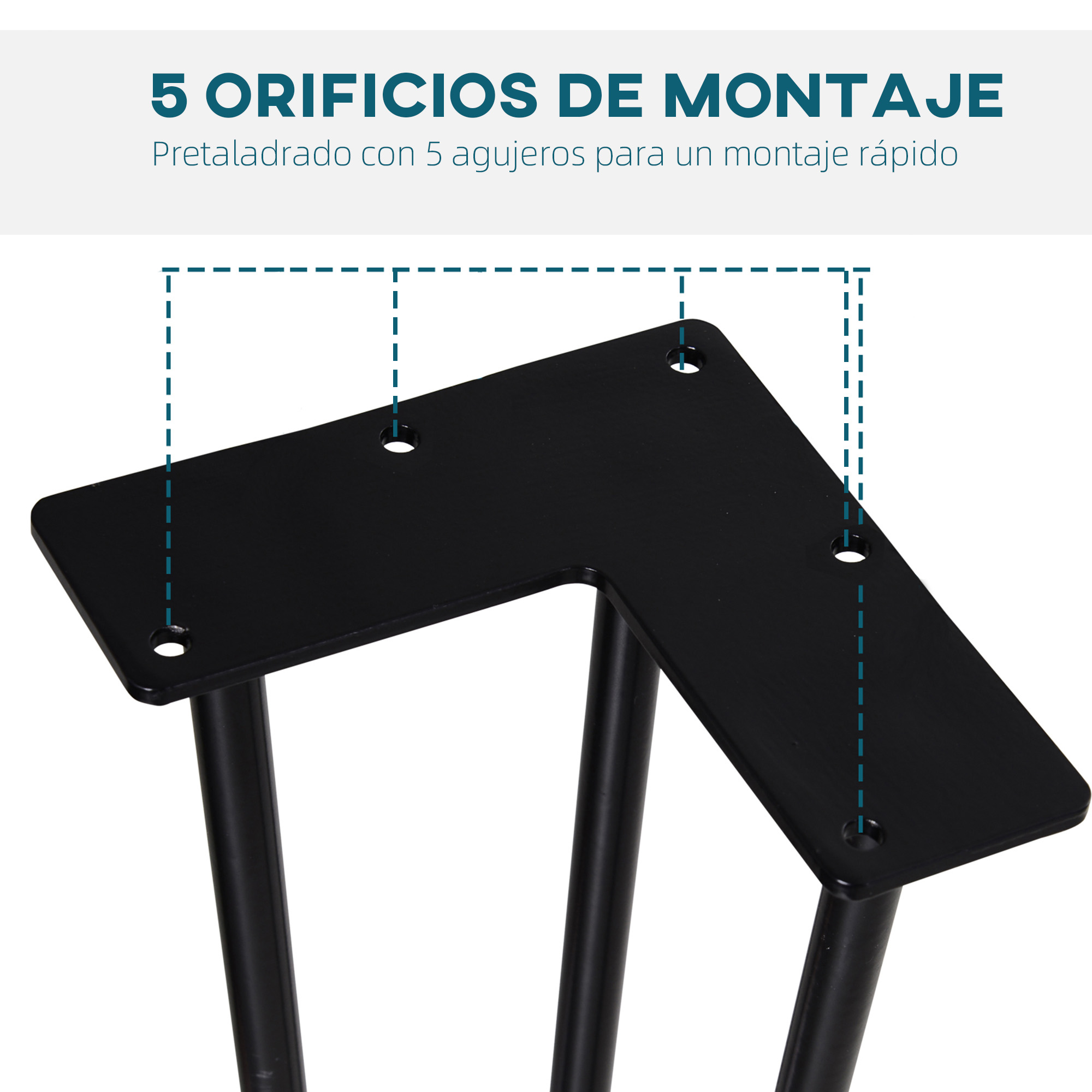 Placa de montaje negra con 5 agujeros y 3 patas para muebles.