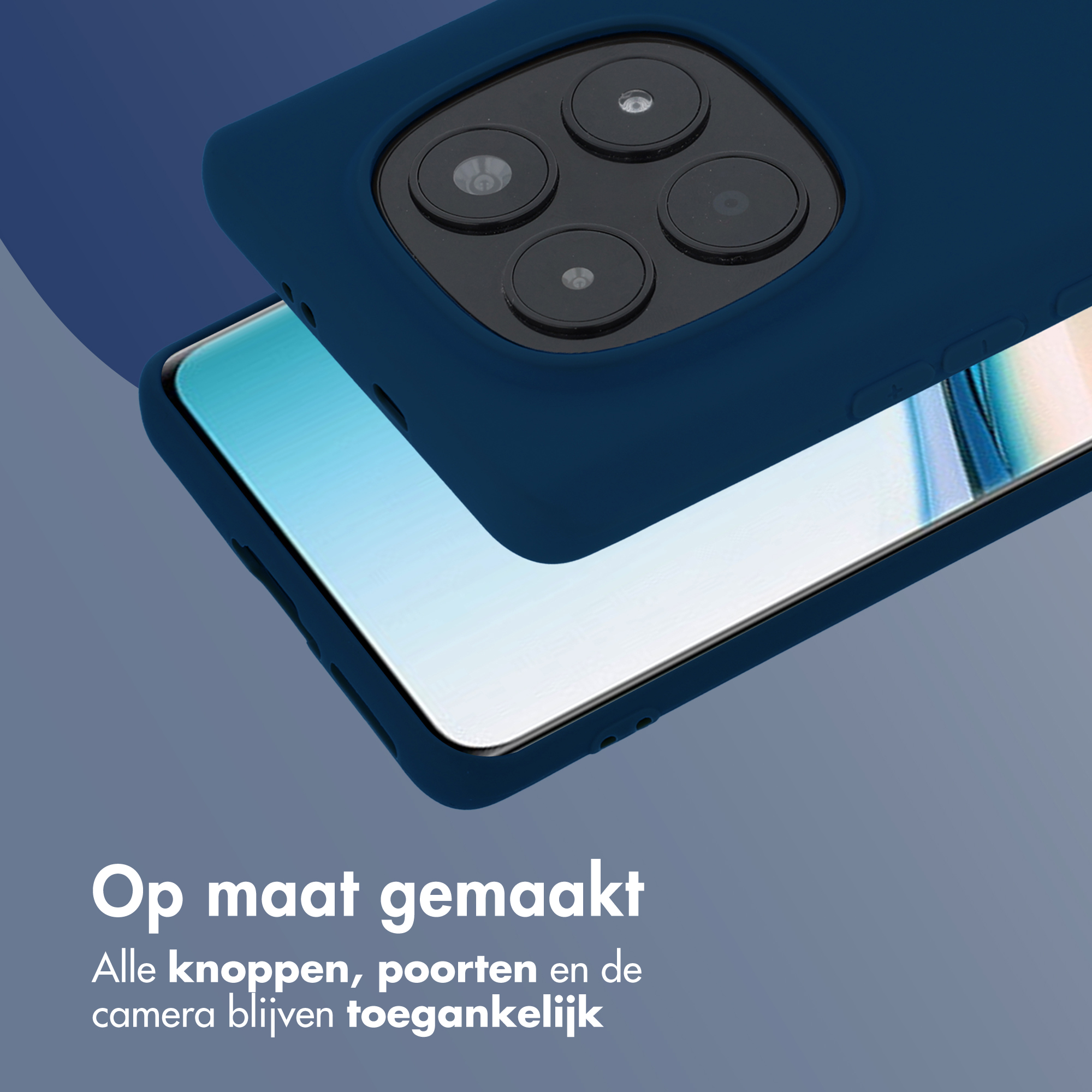 Coque de téléphone bleu foncé avec module caméra et écran. "Sur mesure"