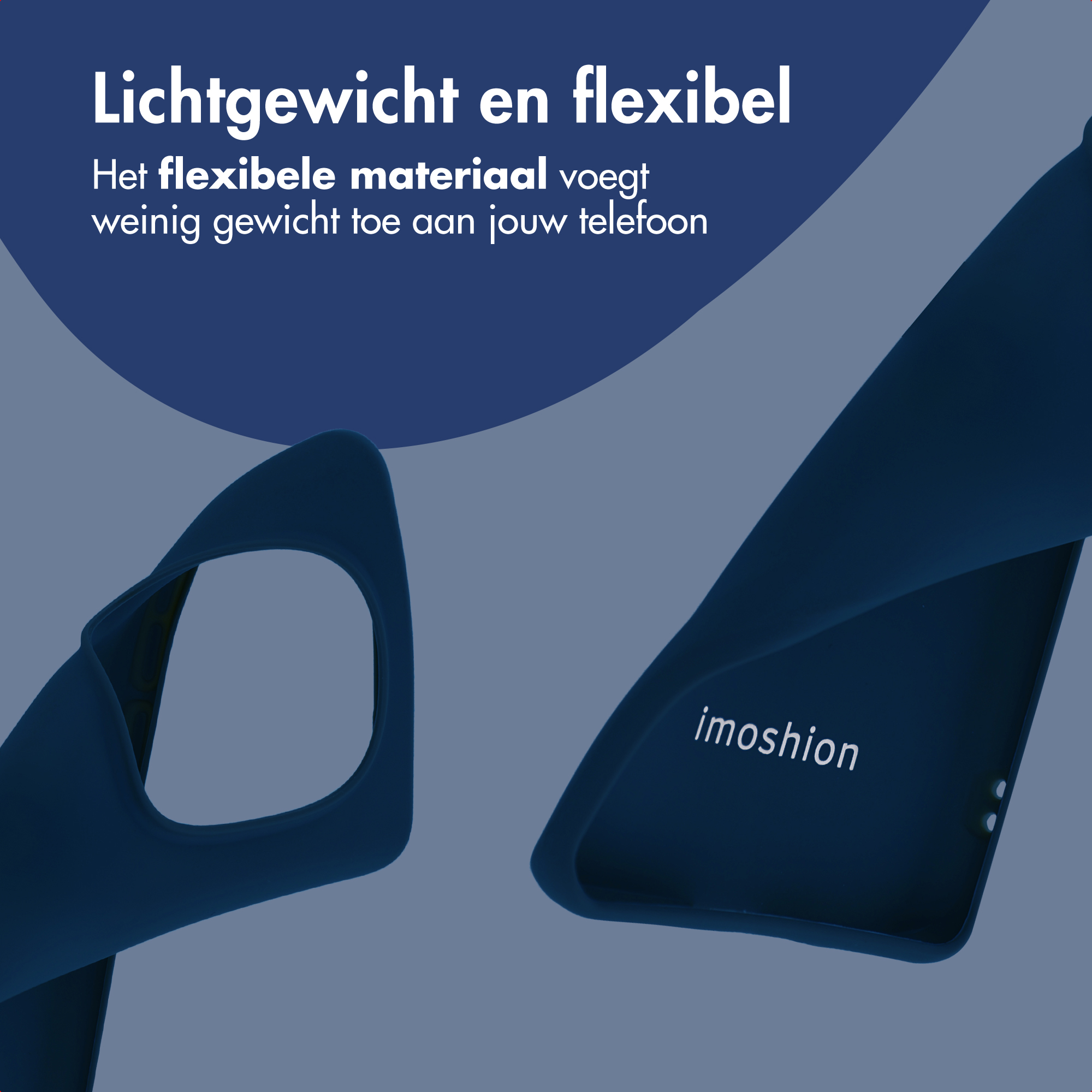 Coque de téléphone bleu foncé, légère et flexible, avec logo.
