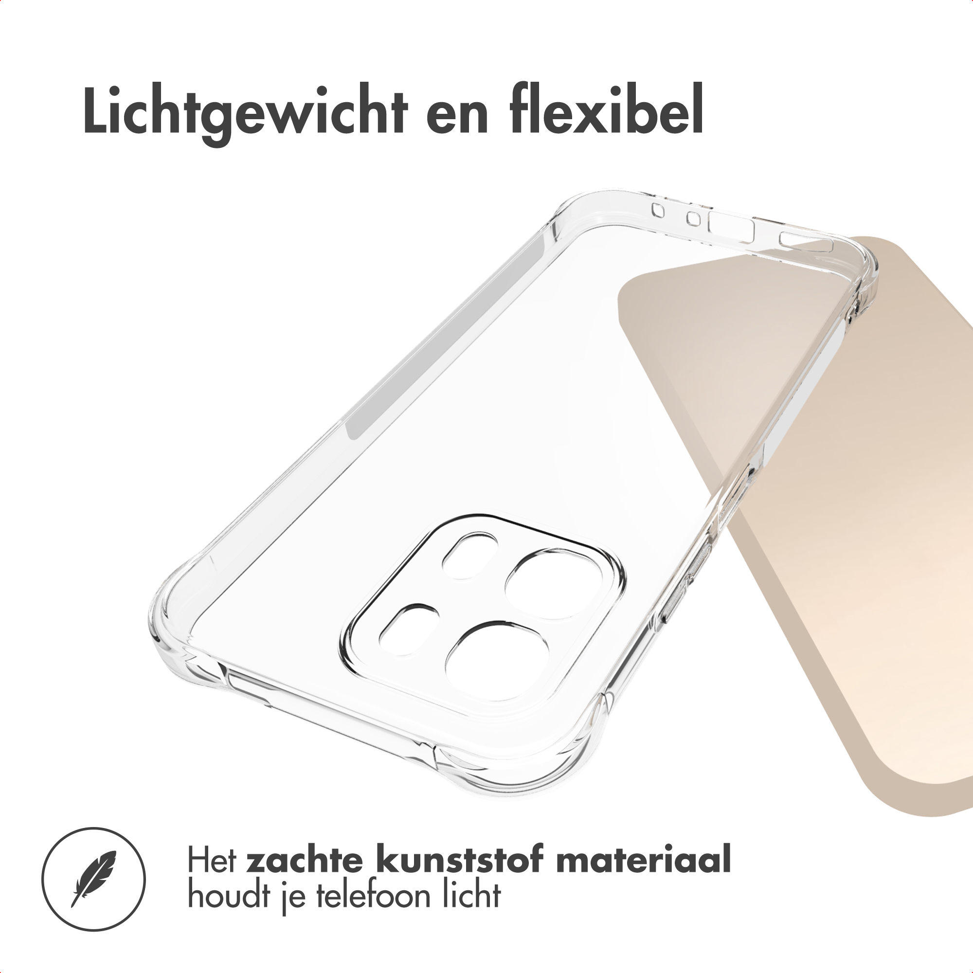 Doorzichtige telefoonhoes met camera-uitsparing, licht en flexibel.