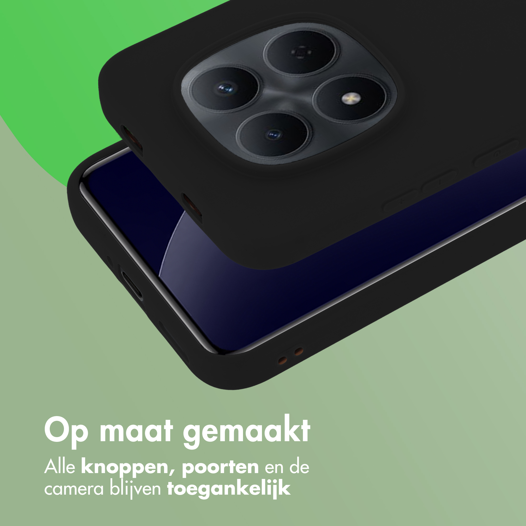 Zwarte telefoonhoes met vier camera's over een smartphone.