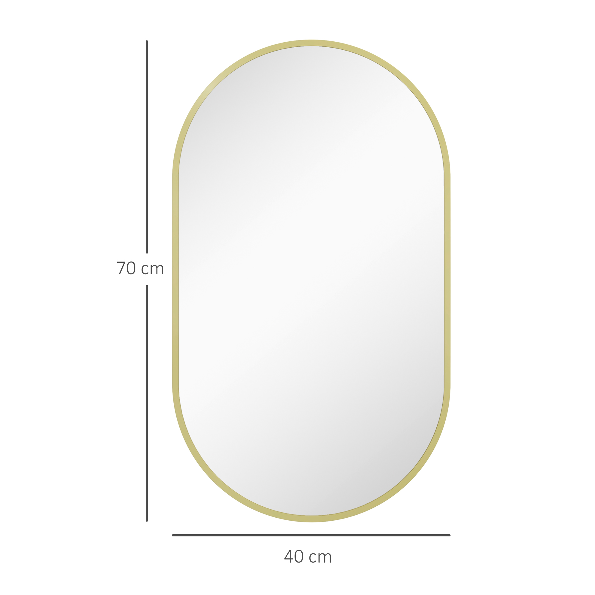 Espejo ovalado dorado, 70 cm de alto y 40 cm de ancho.