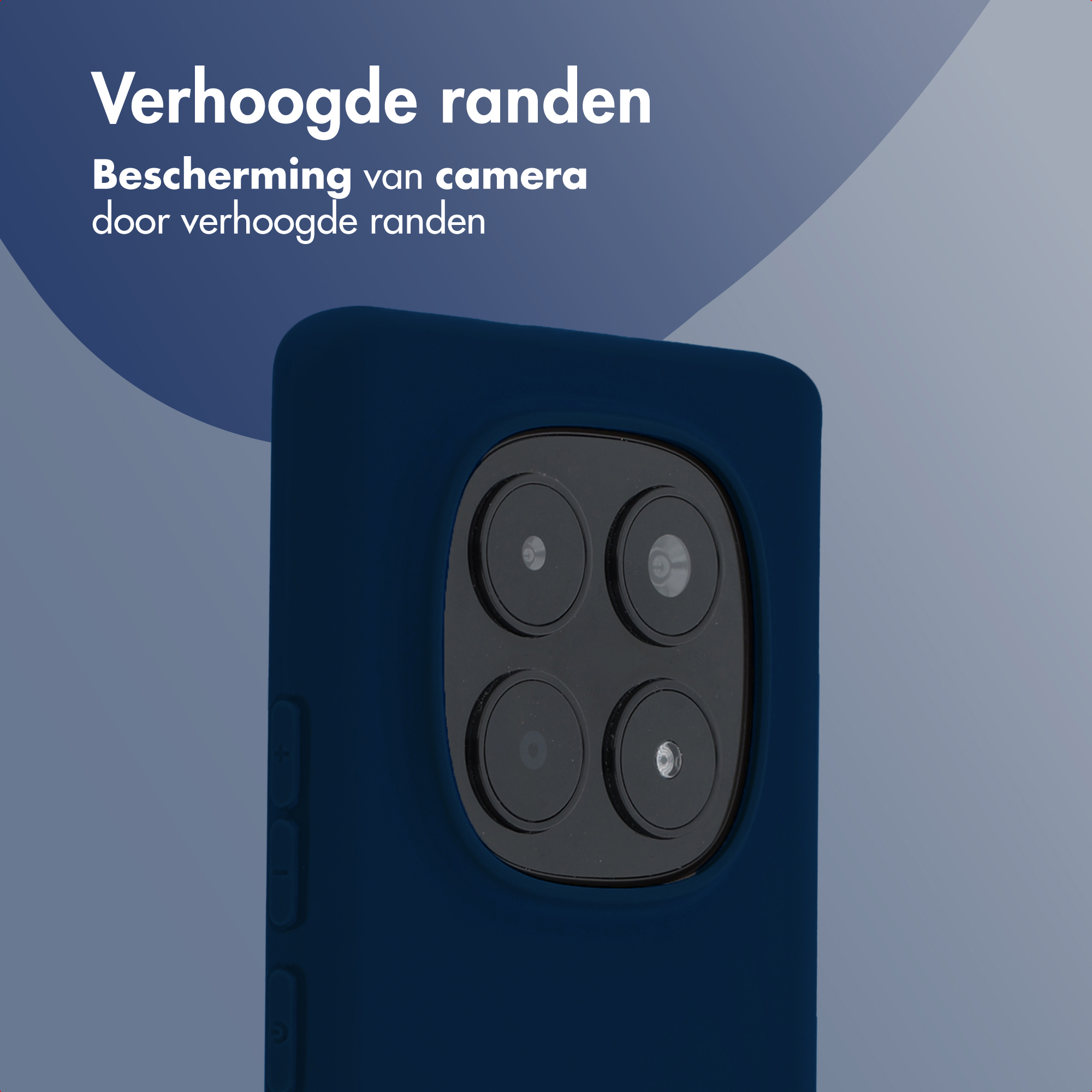 Gros plan du dos d'un téléphone sombre avec quatre appareils photo et des bords surélevés.