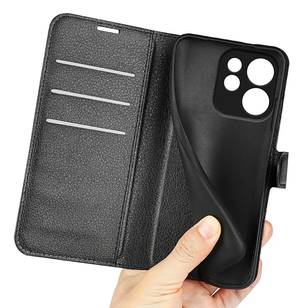 Étui portefeuille en cuir noir avec fentes pour cartes