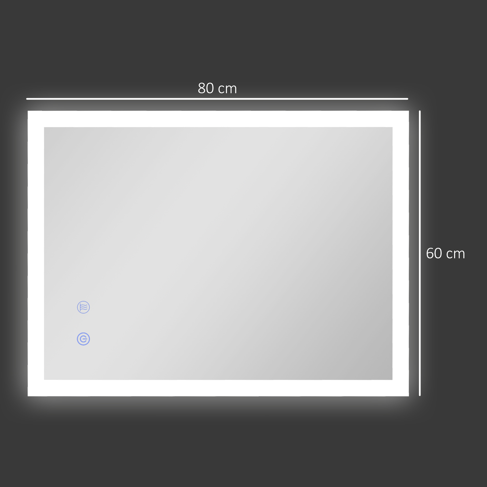 Espejo iluminado, 80x60 cm, con controles táctiles.