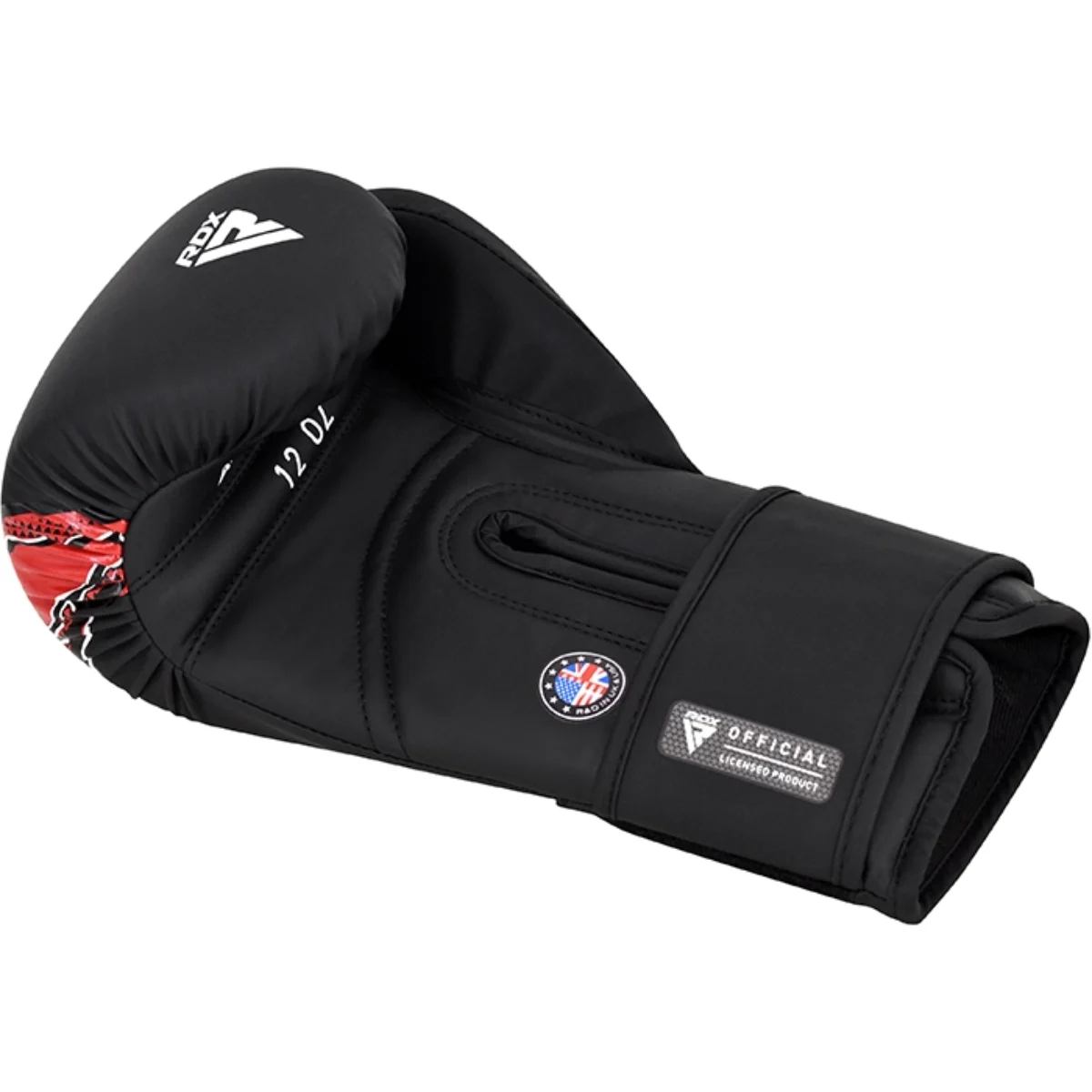 A black boxing glove with red accents and a white RDX logo.