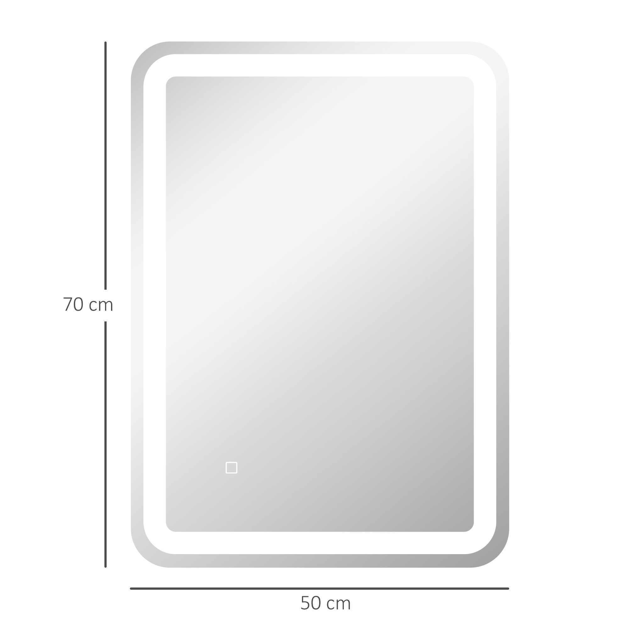 Un espejo rectangular con marco iluminado, de 70x50 cm.