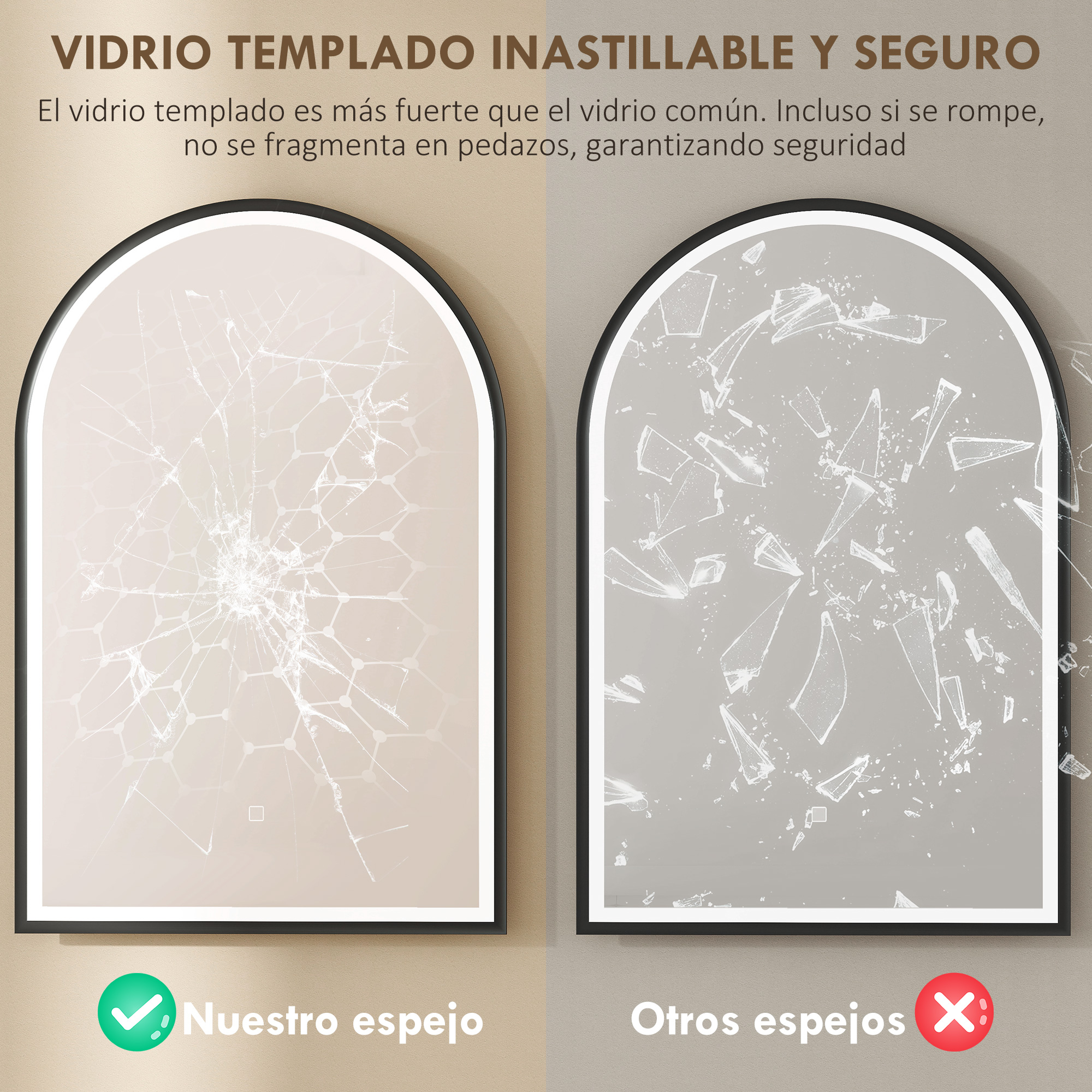 Comparación de dos espejos: uno intacto, uno roto.