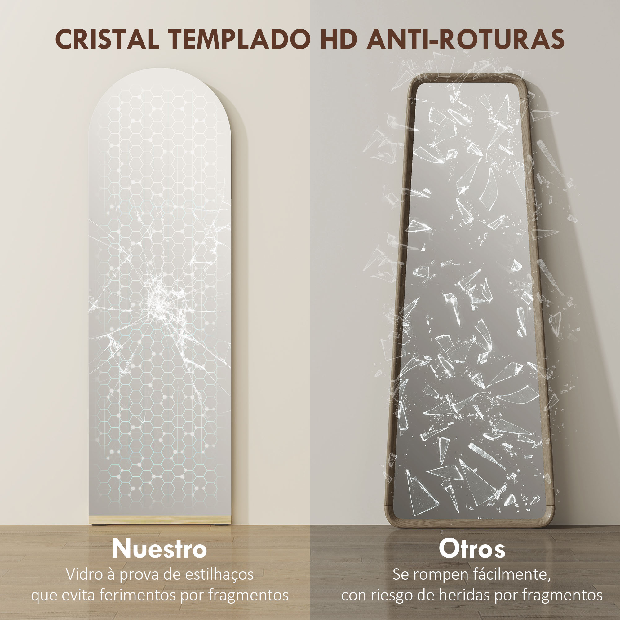 Un espejo roto y un espejo intacto con texto.