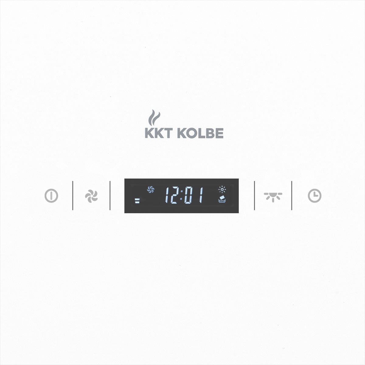 KKT KOLBE Logo mit digitaler Anzeige, die 12:01 Uhr zeigt.