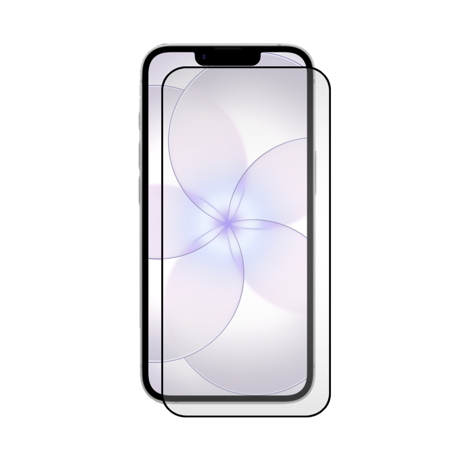 Un smartphone avec un protecteur d'écran. Fond blanc.