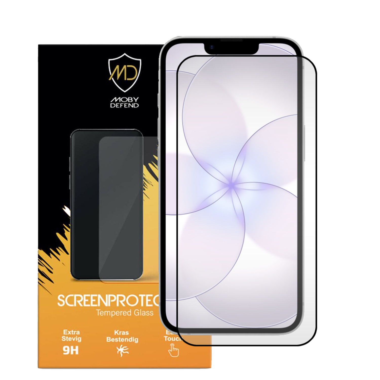 Emballage pour protecteur d'écran avec image de téléphone et film protecteur.