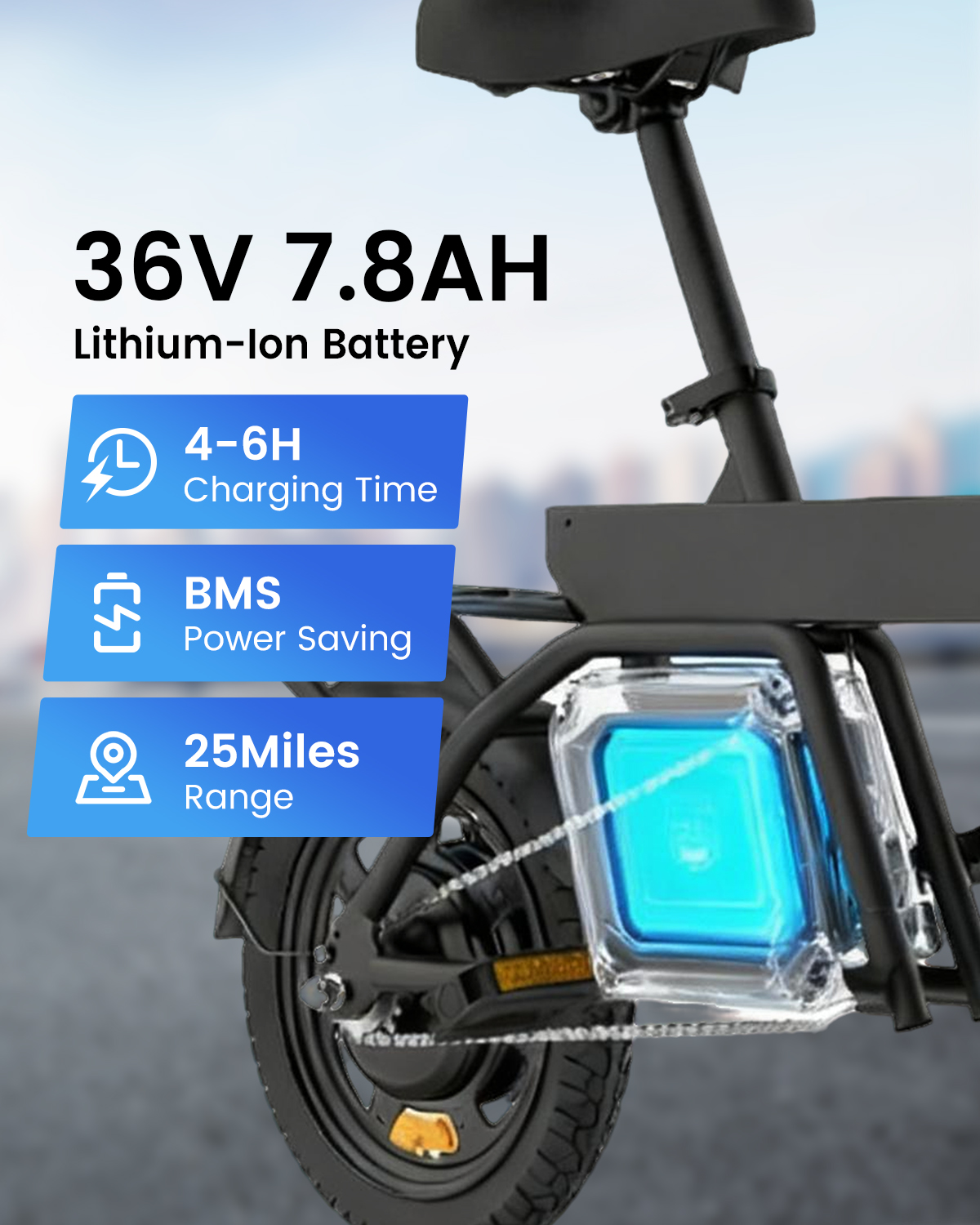 E-Bike Akku: 36V 7,8AH, 4-6H Ladezeit, BMS, 25 Meilen Reichweite.