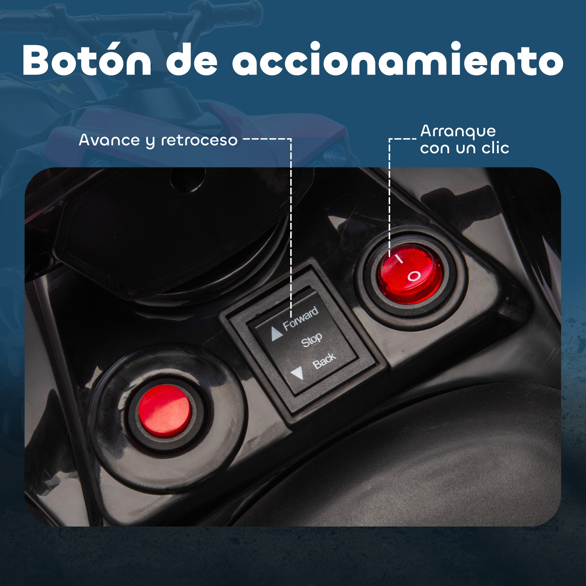 Primer plano de un panel de control negro con botones rojos y un interruptor.