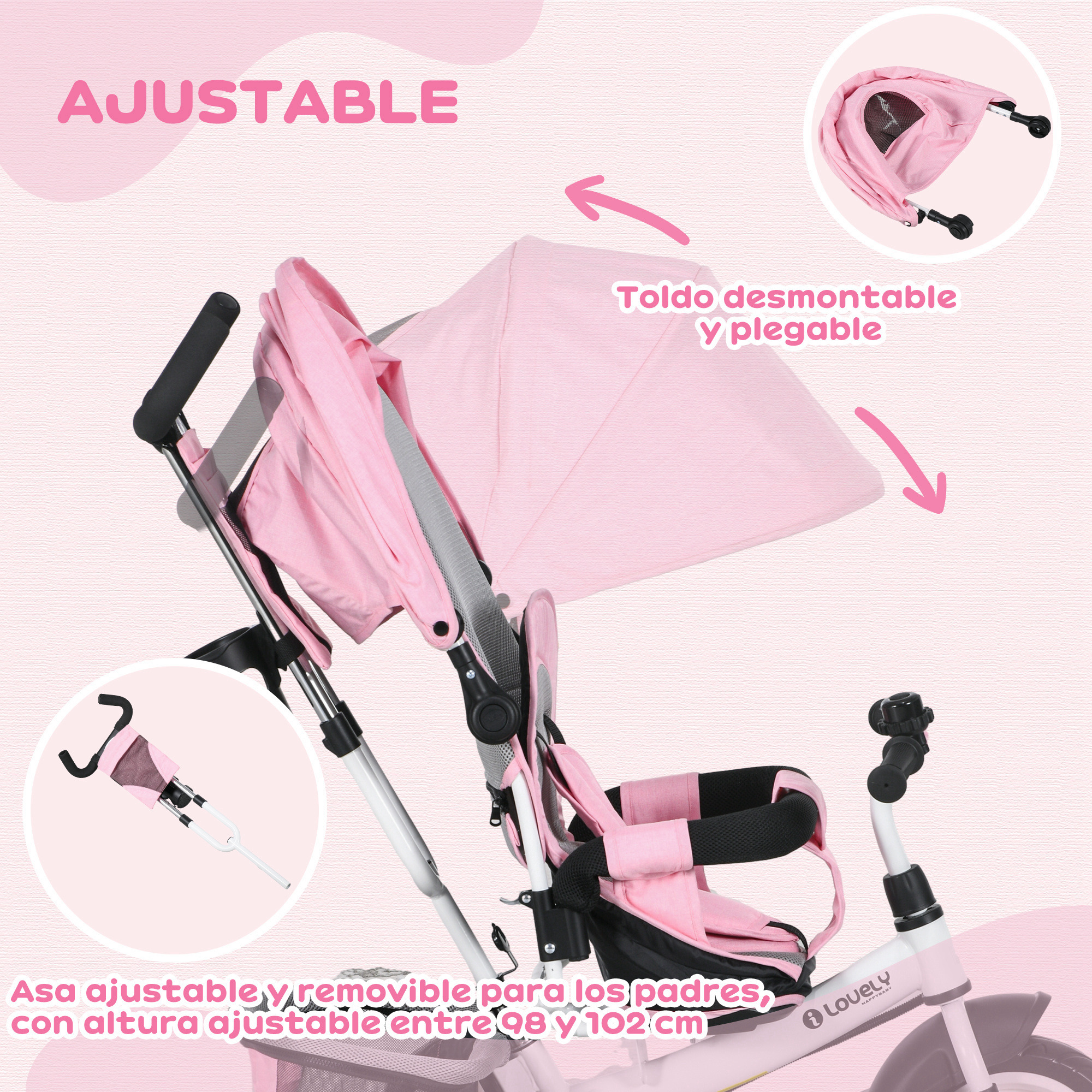 Asa ajustable y extraíble para padres, regulable en altura.