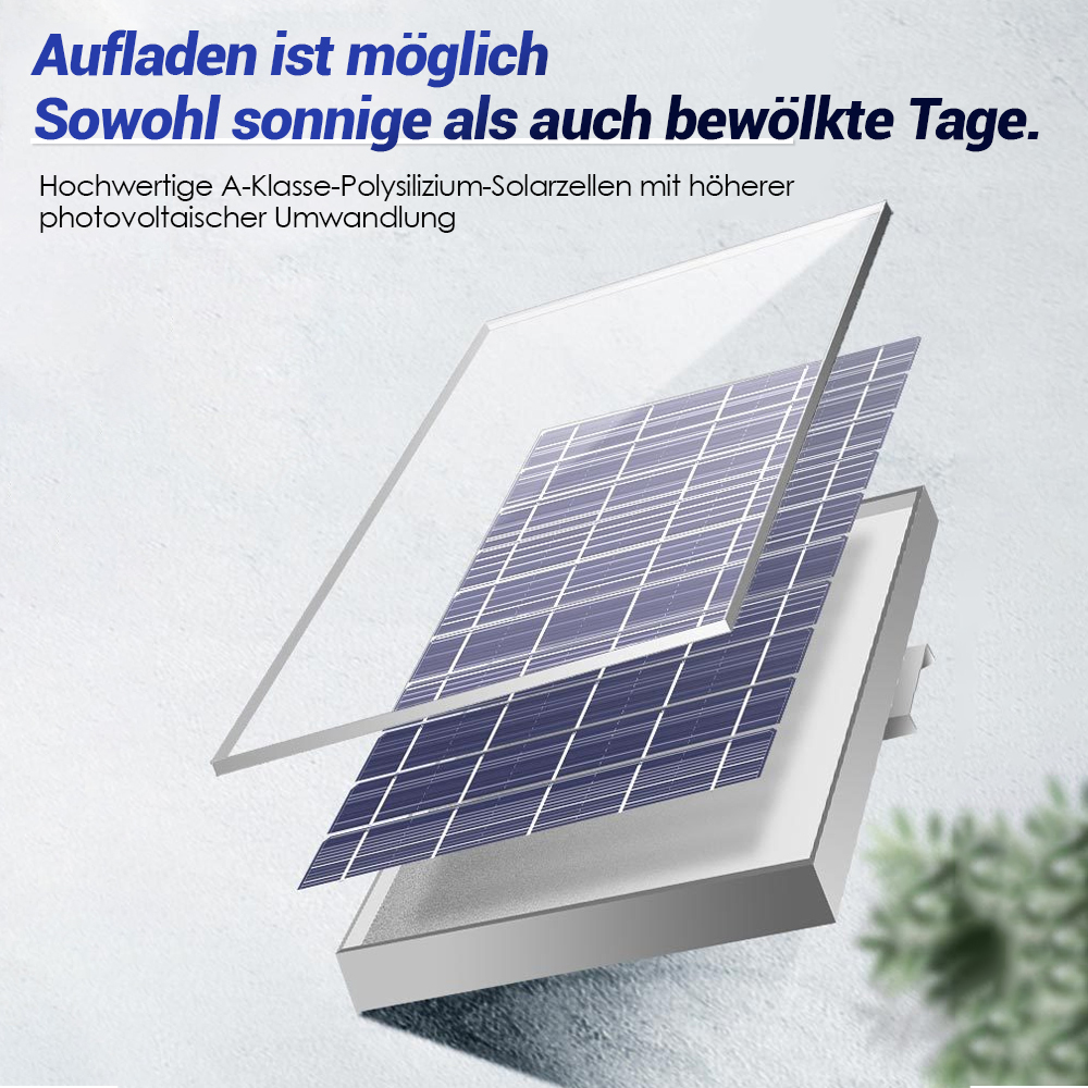 Schichtaufbau einer Solarzelle mit blauen Zellen und silbernem Rahmen.
