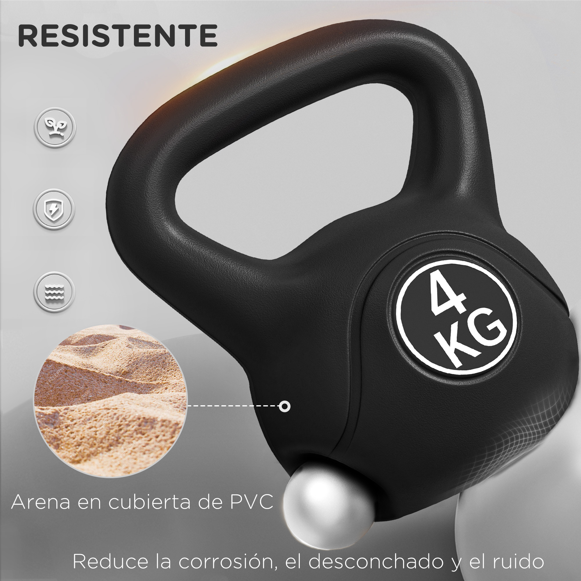 Pesa rusa negra de 4kg con revestimiento de PVC que reduce la corrosión.