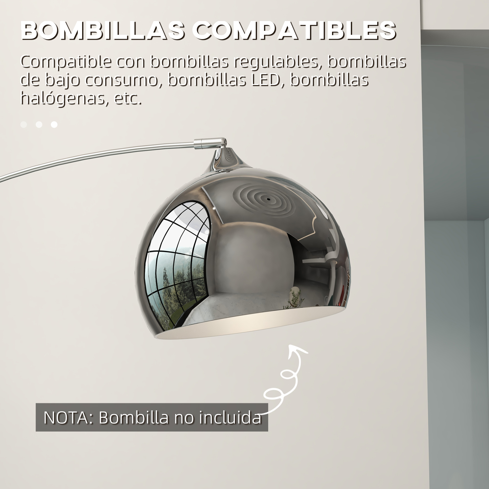 Una moderna pantalla de lámpara cromada con reflejos. Nota: Bombilla no incluida.