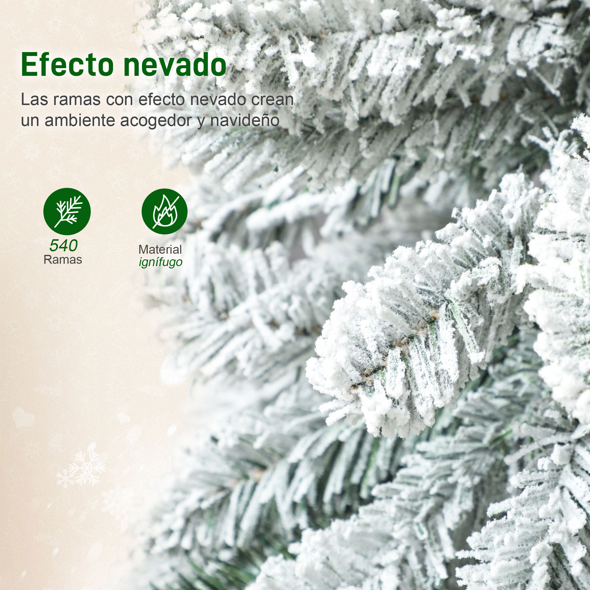Ramas nevadas con 540 puntas y material ignífugo.