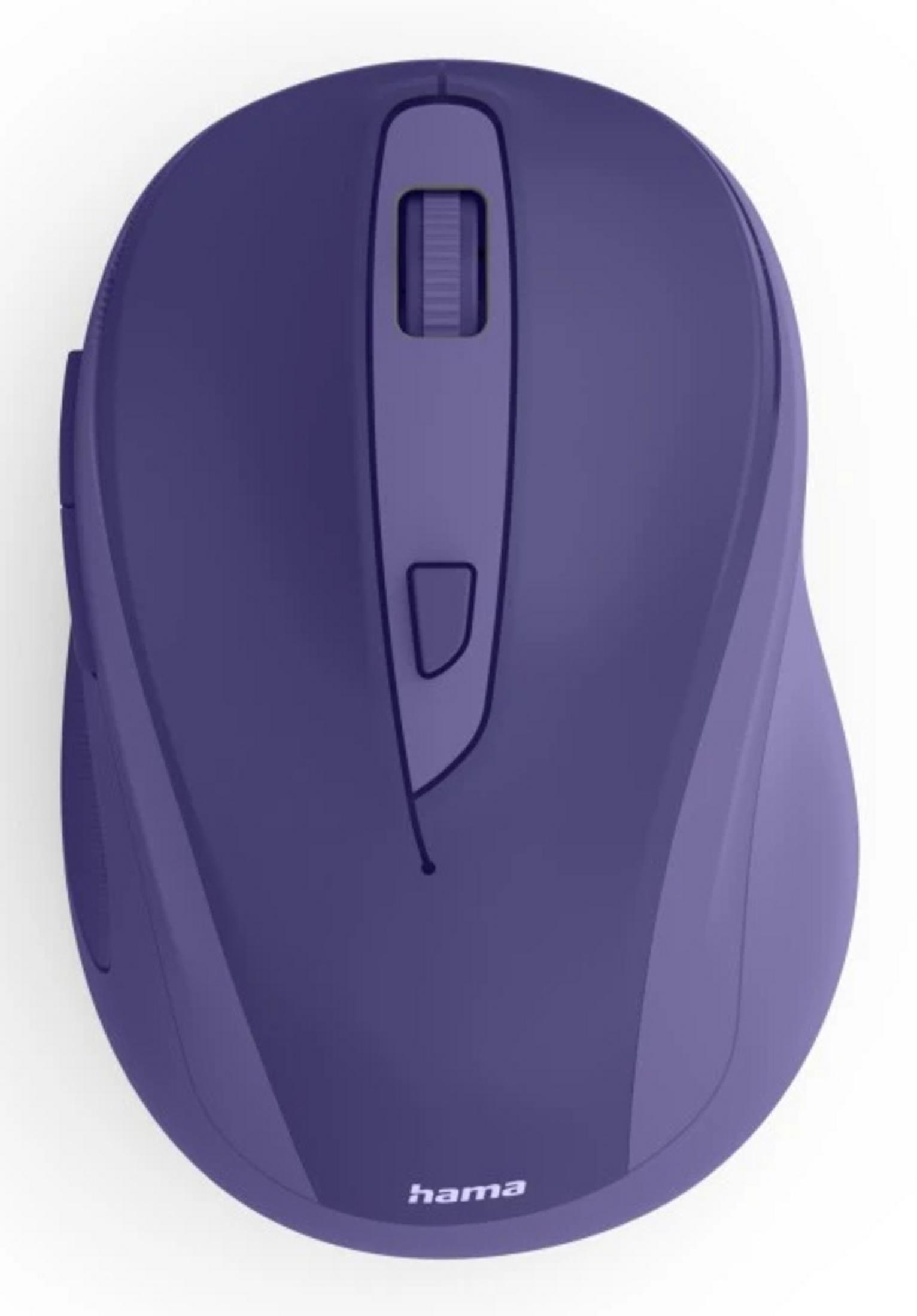 Un mouse viola con rotellina di scorrimento e logo Hama.