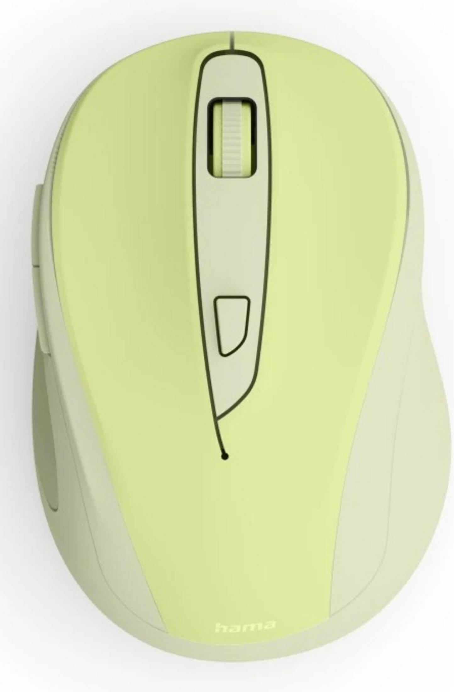 Mouse per computer verde chiaro con due pulsanti e rotellina, logo Hama.