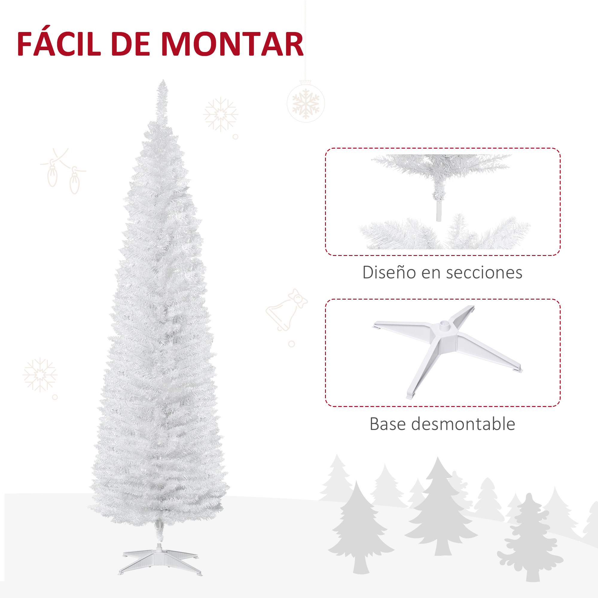 Gráfico de árbol de Navidad blanco con instrucciones de montaje.