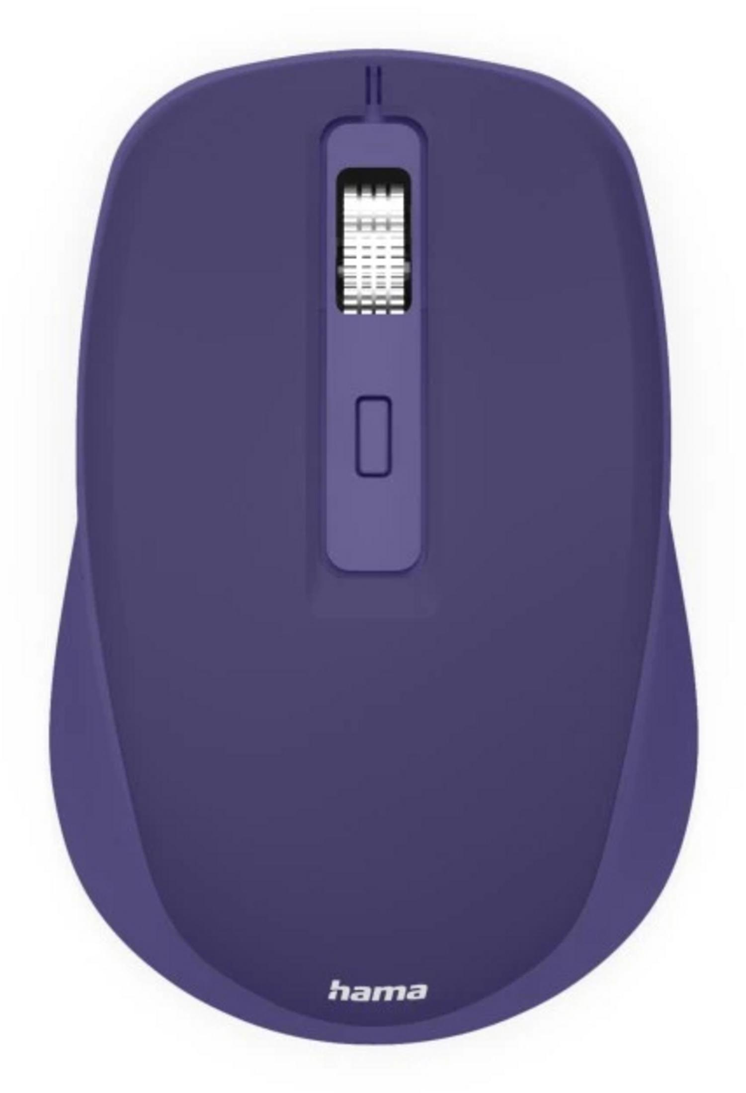 Lila Computermaus mit Scrollrad und einem Knopf, Hama-Logo unten.