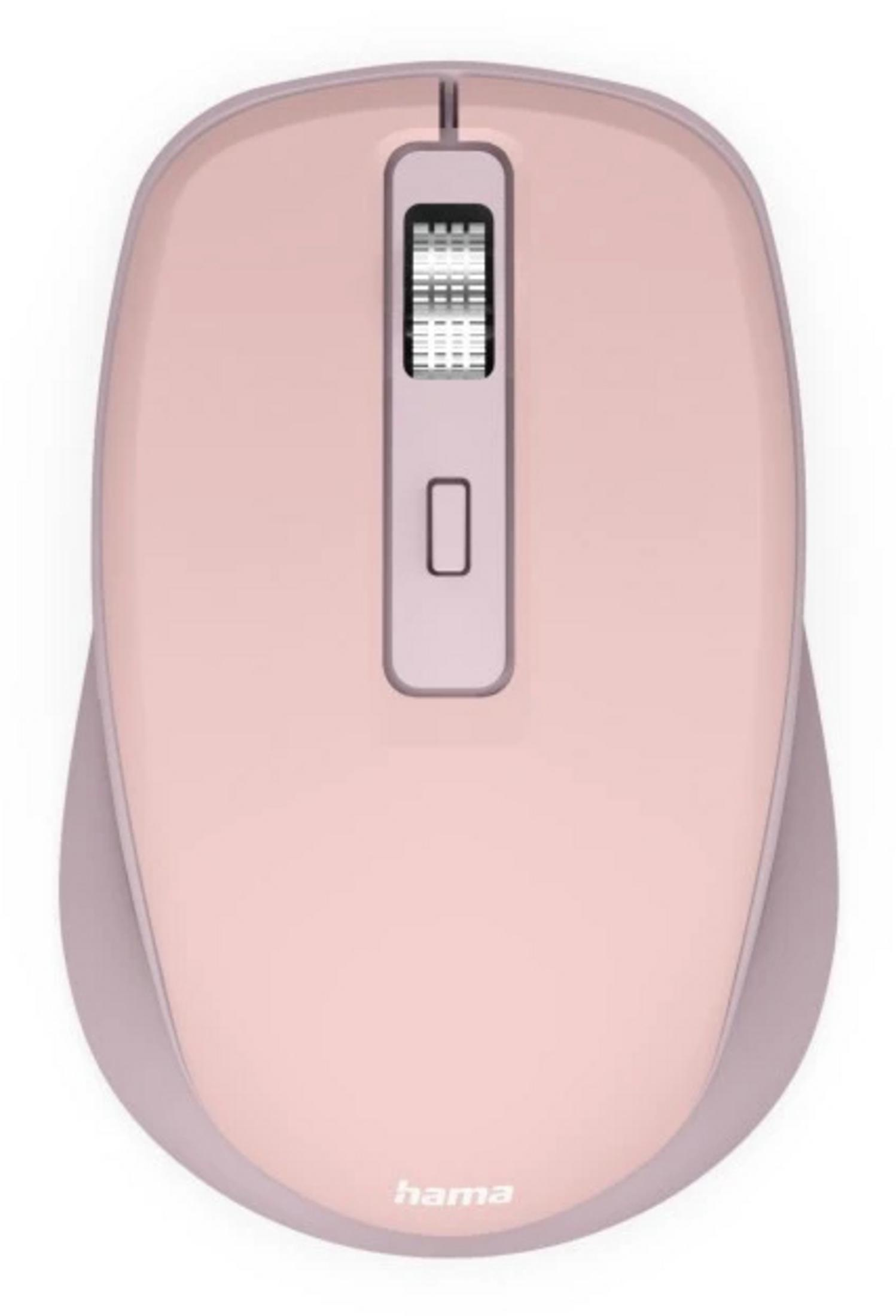 Eine rosafarbene Computermaus mit einem Scrollrad und einem Hama-Logo.